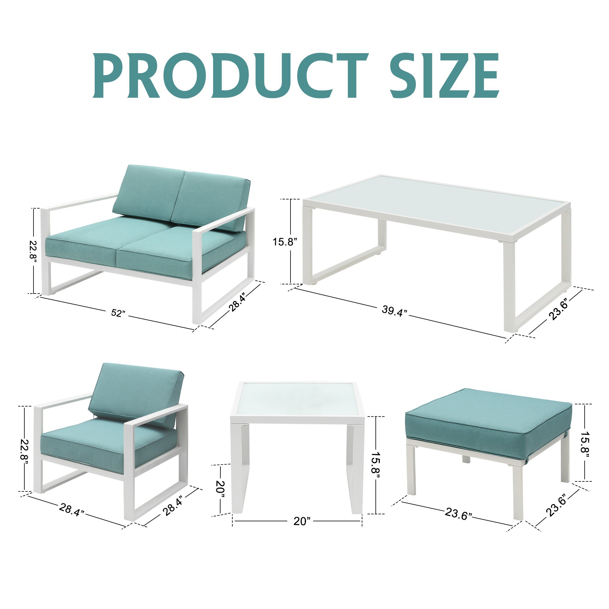 Superjoe 7 Pcs Patio Furniture Set Aluminum Outdoor Sofa Modern Conversation Set with Table and Ottoman, White Frame Blue Caushion