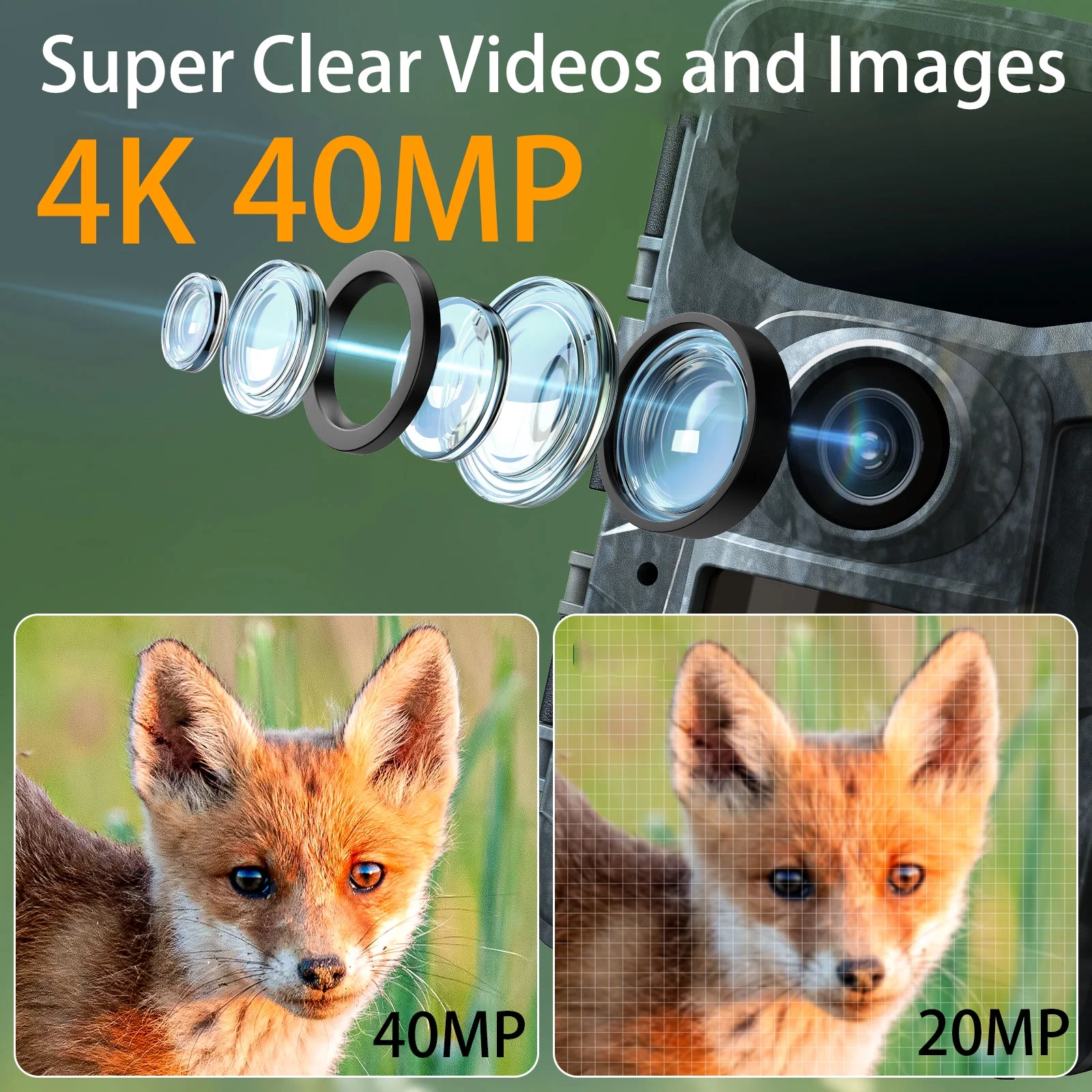 CAMPARK Trail Camera with SD Card 40MP 4K Game Hunting Deer Camera with Infrared Night Vision Waterproof Motion Activated 120° Wide Angle 2.0