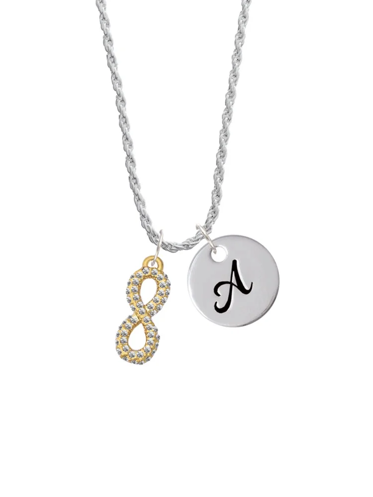 Delight Jewelry Goldtone Crystal Infinity Sign Silvertone Script Initial Disc - A - Charm Necklace, 20