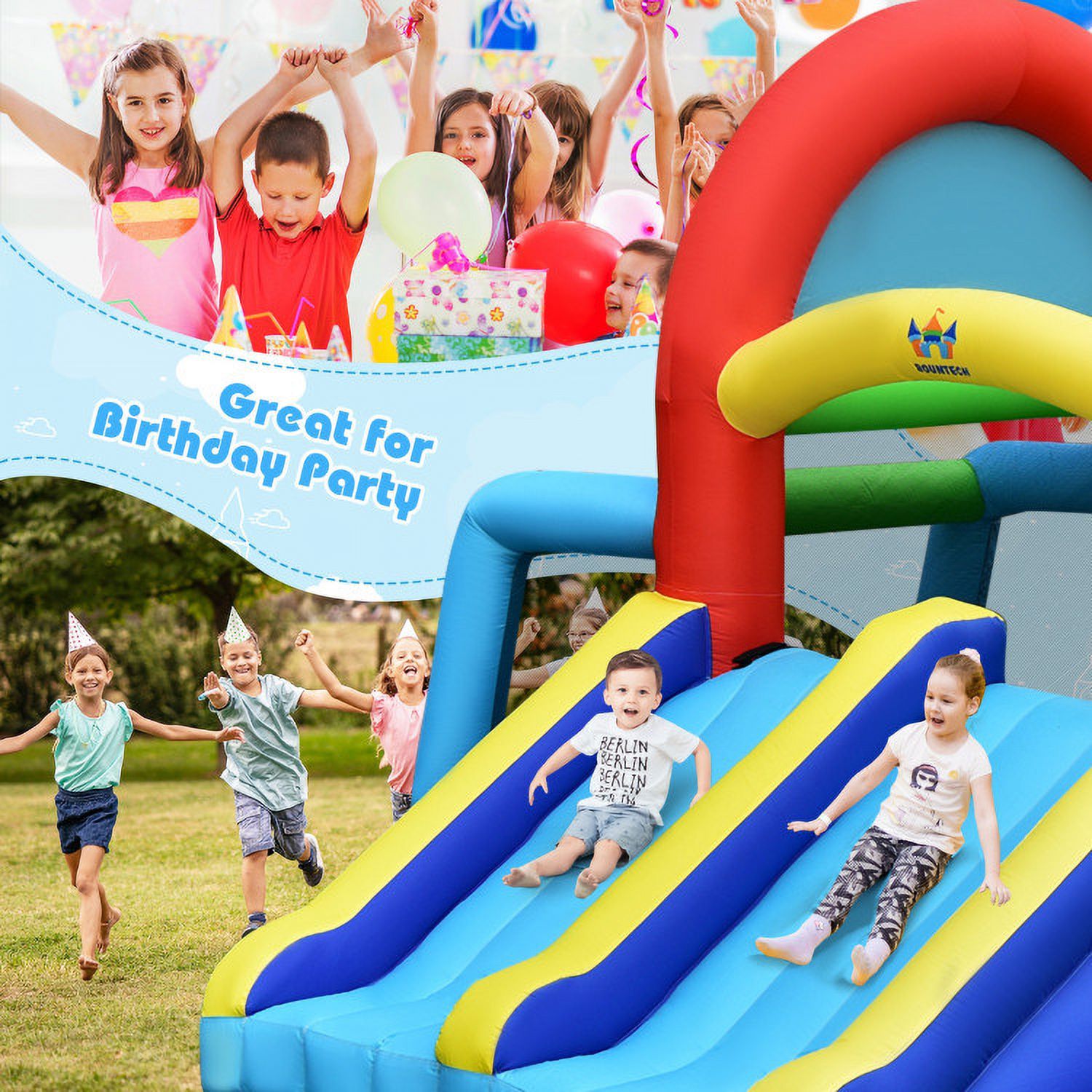 Inflatable Jumping Castle Bounce House with Dual Slides - 36.0 - Endless fun for your kids with this action-packed bounce house!