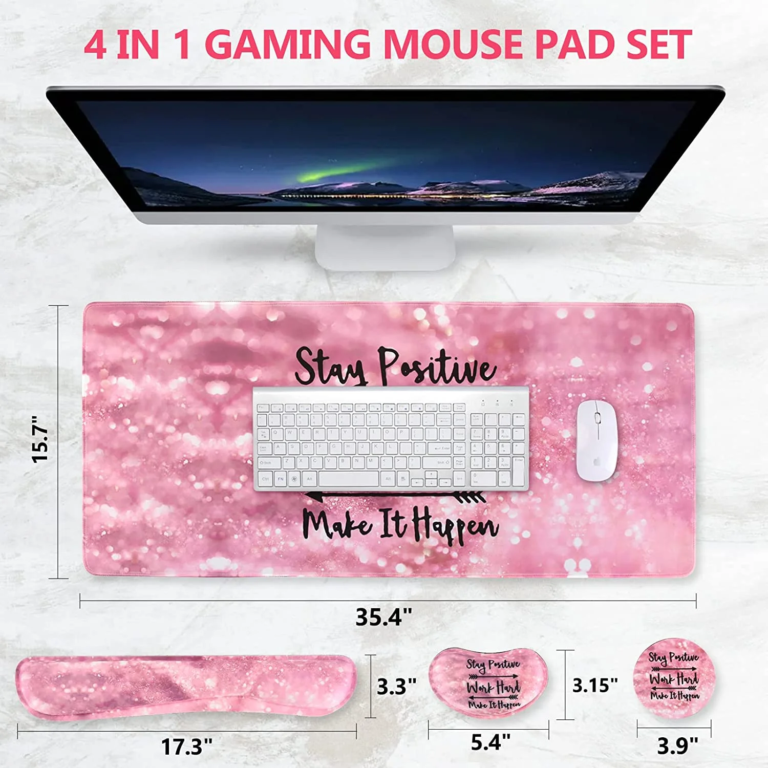 Keyboard Mouse Pad Set, Large Gaming Mousepad + Memory Foam Ergonomic Keyboard Wrist Rest Support, Easy Typing