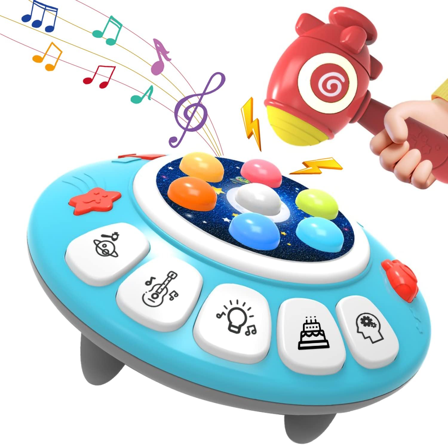 Whack A Mole Game,Pounding Toy UFO Hammer Toy with Light-Up Musical & Hammer for Toddlers, Boys and Girls Ages 18m+, Learning, Early Developmental Toy as Best, Kid Birthday Gifts.