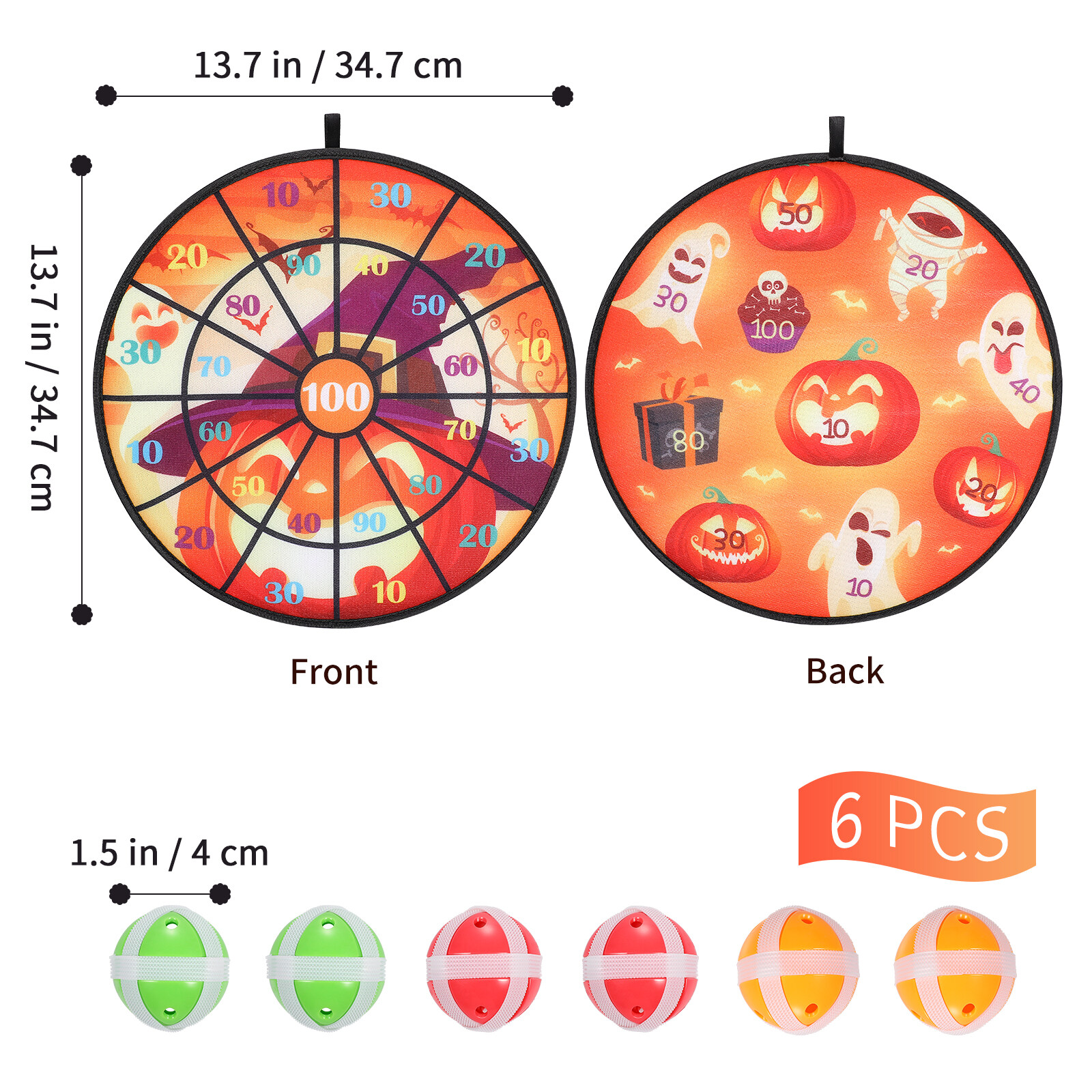 Clispeed Halloween Themed Dartboard Diameter 13.7 Inch Halloween Party Game Set with 6pieces Sticky Balls for Indoor Outdoor Kids Family