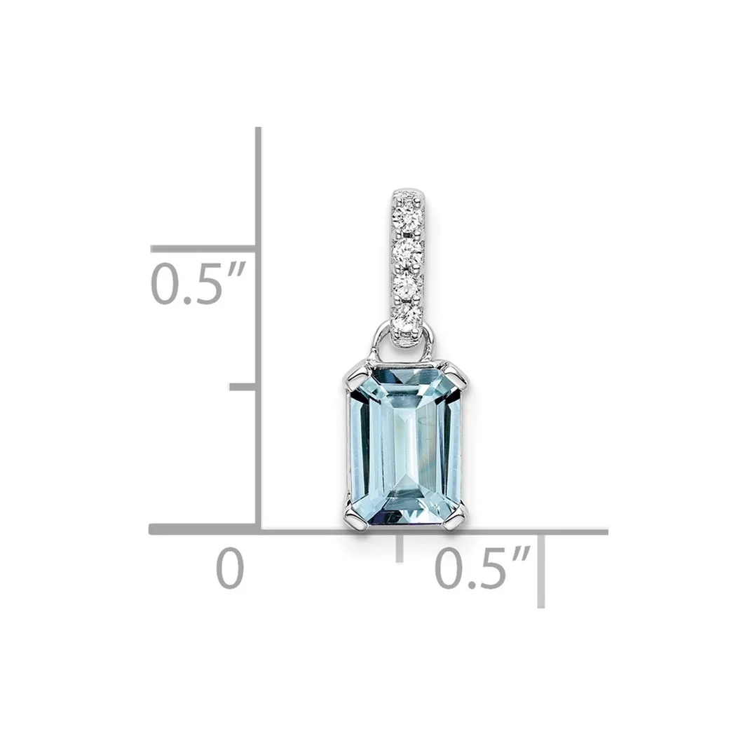 5.5mm 10k White Gold Aquamarine and Diamond Pendant Necklace Jewelry Gifts for Women