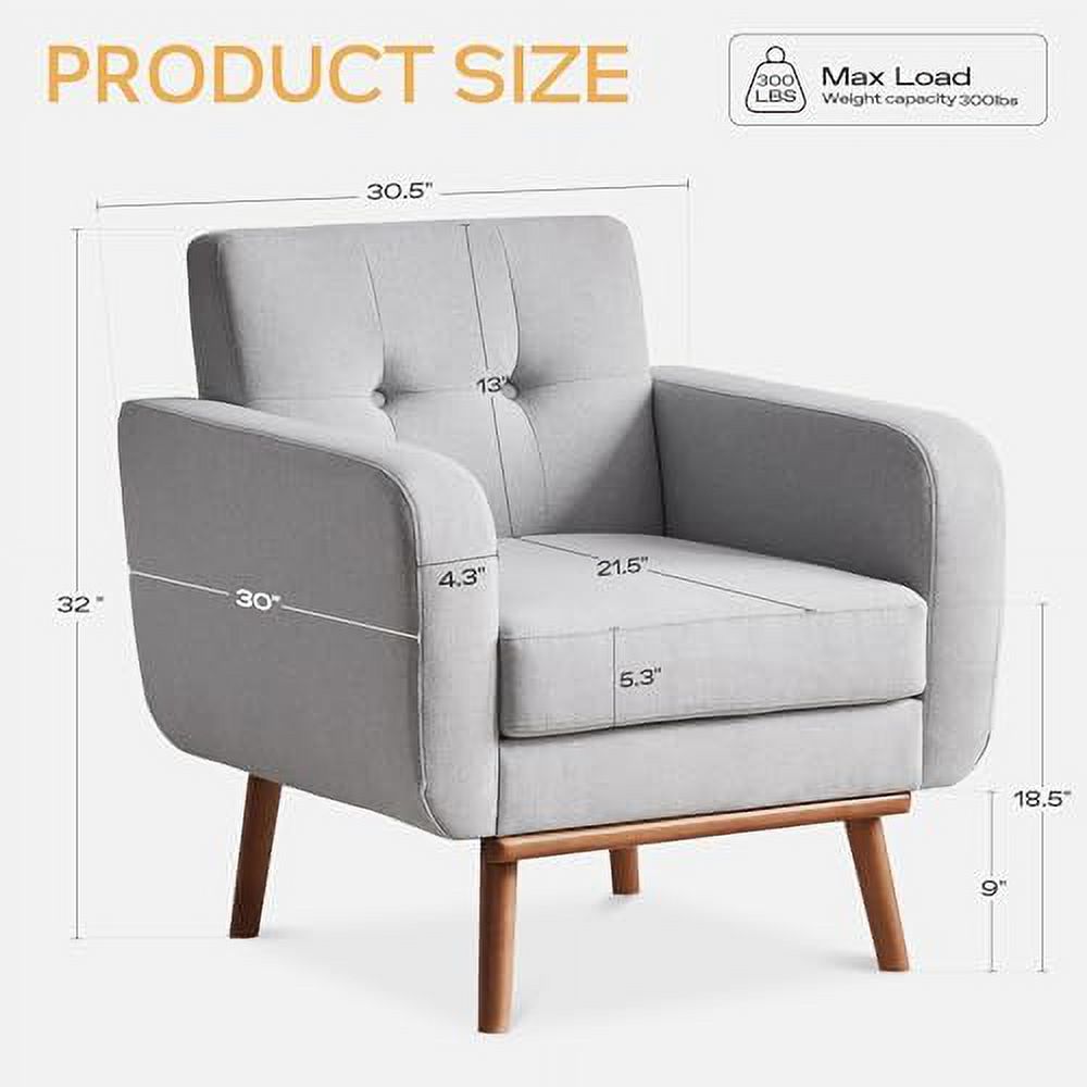 NLIBOOMLife Fabric Accent Chair  Mid Century Modern Arm Chair Button Tufted Living Room Chairs Easy to Install  Upholstered Comfy Sofa Chair for Bedroom Study Office Reading Corner (Dark