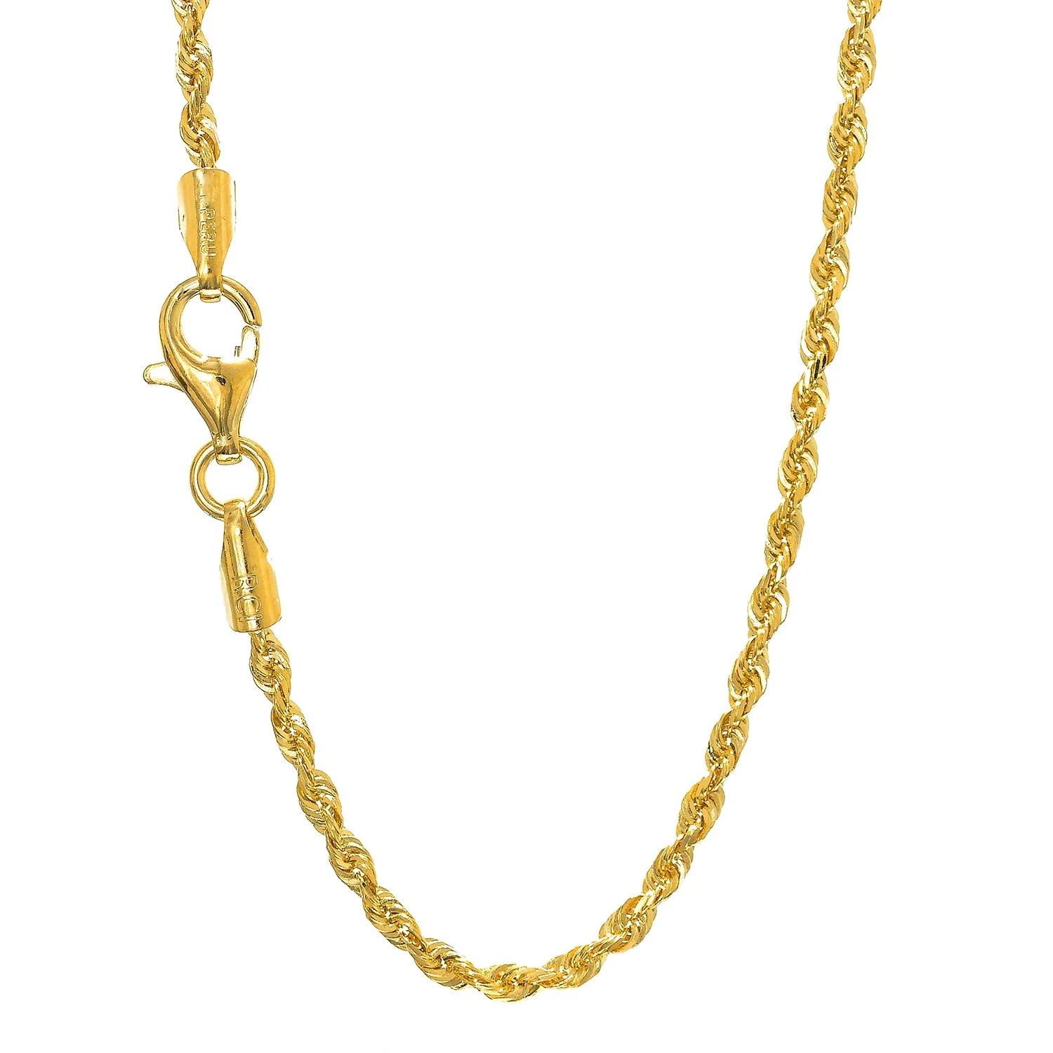 10k Solid Yellow Gold 2 mm Diamond-cut Rope Chain, Lobster Claw Clasp - 22 Inches, 8.2gr.
