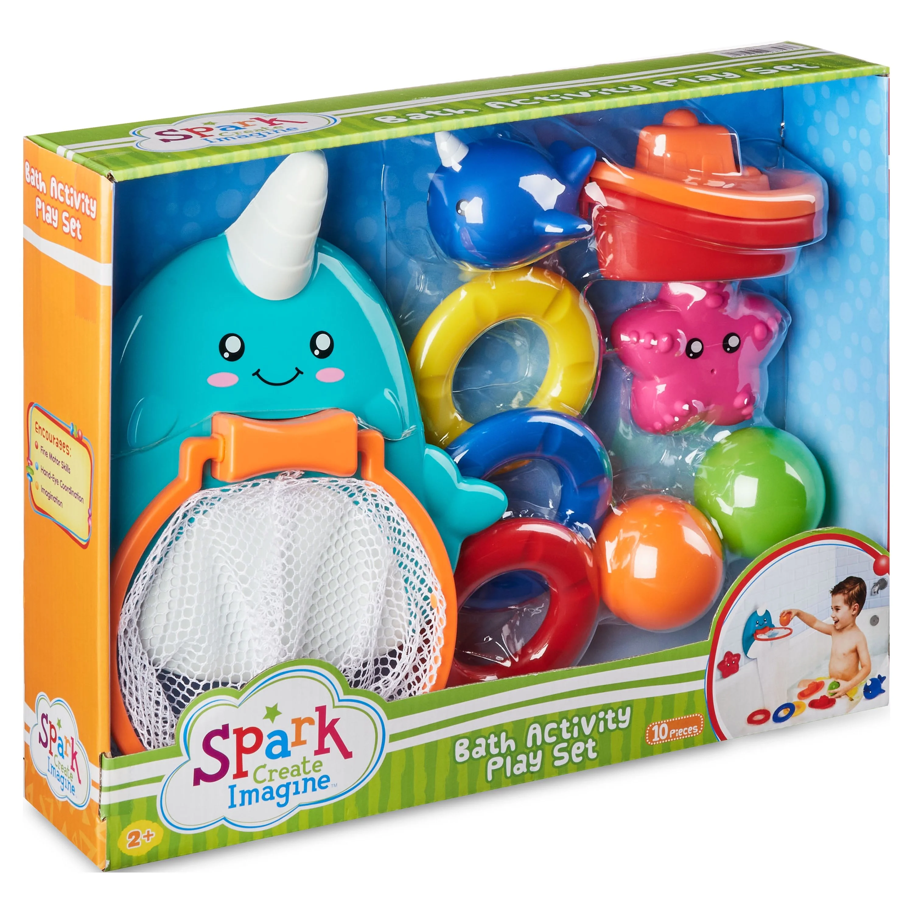 Spark. Create. Imagine. Bath Activity Toy Set, Narwhal Theme, 10 Pieces