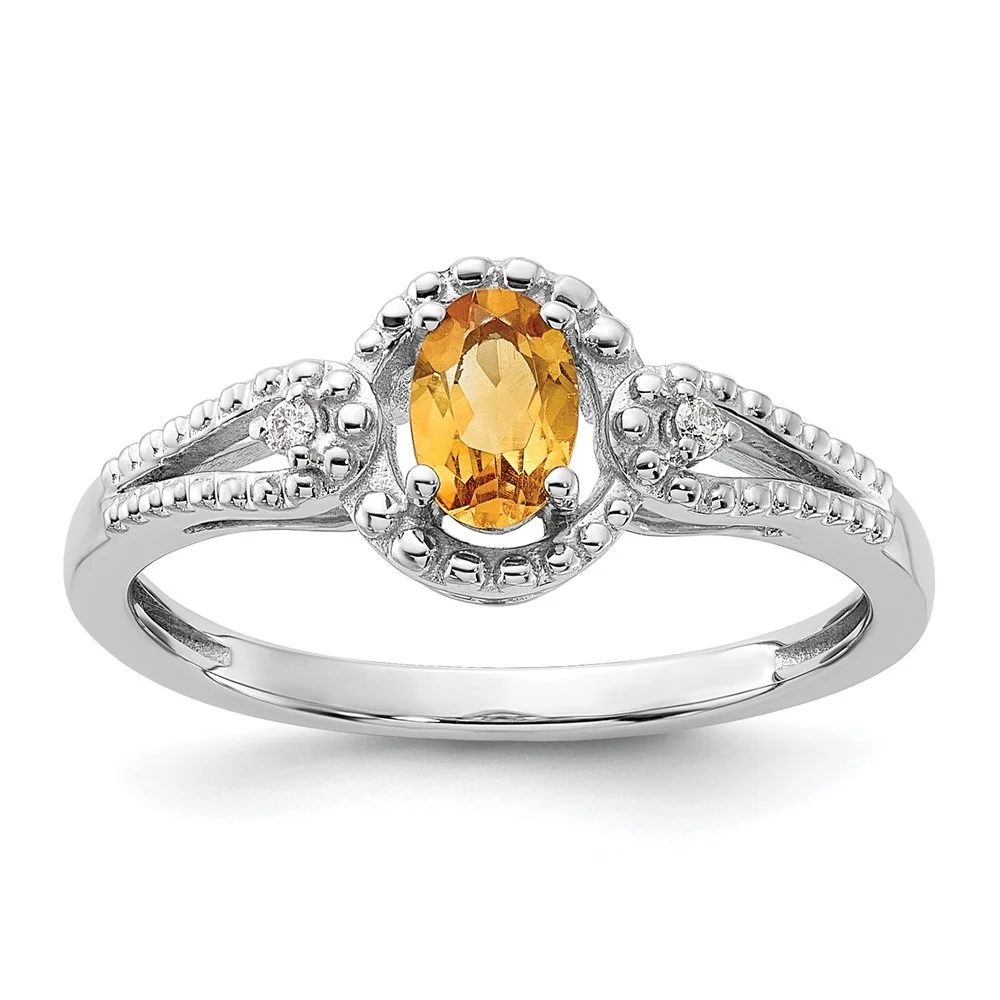 Auriga 925 Sterling Silver 0.38ct Oval-Cut Citrine and Diamond Engagement Ring Size- 10 for Women