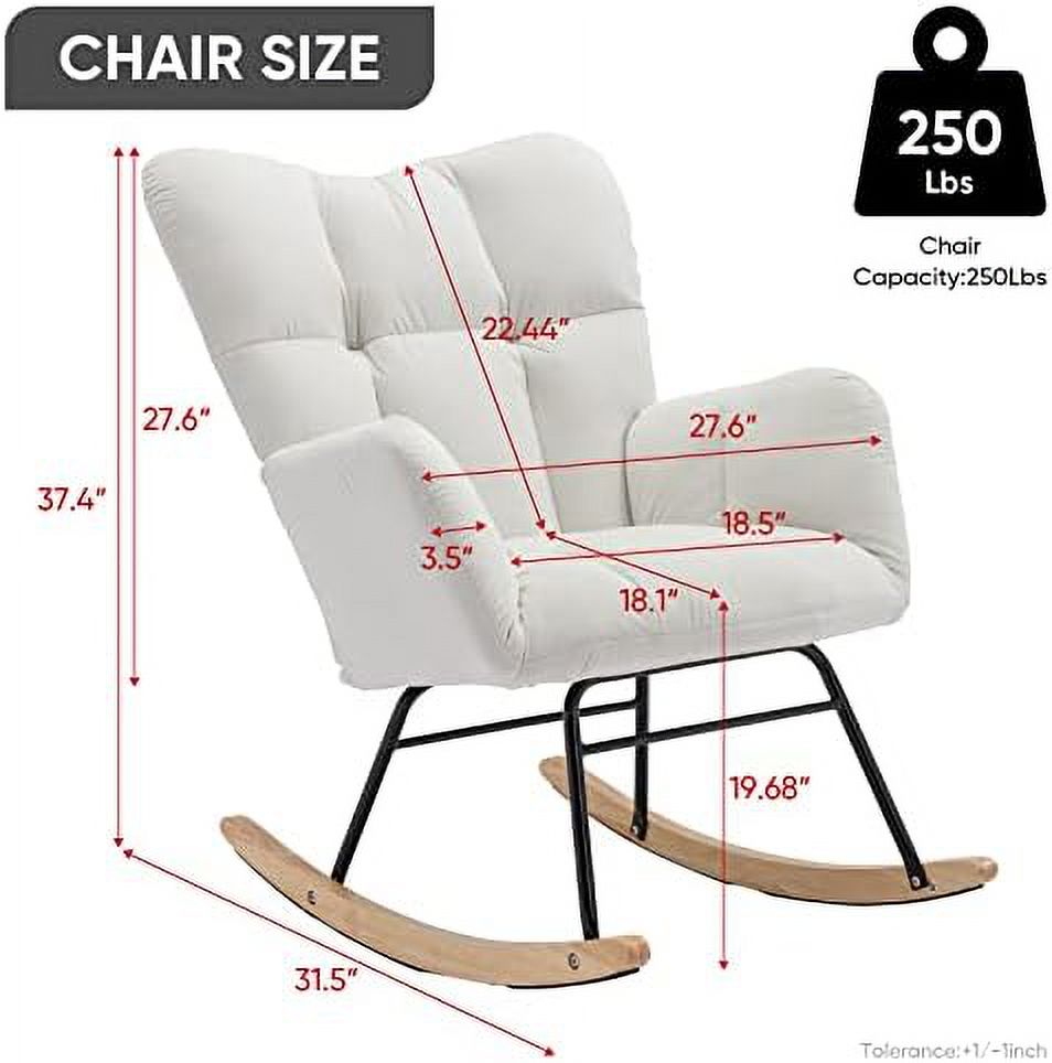 xrboomlife Teddy Velvet Rocking Accent Chair  Uplostered Glider Rocker Armchair for Nursery  Comfy Side Chair for Living Room  Bedroom (Ivory+Teddy Fabric)