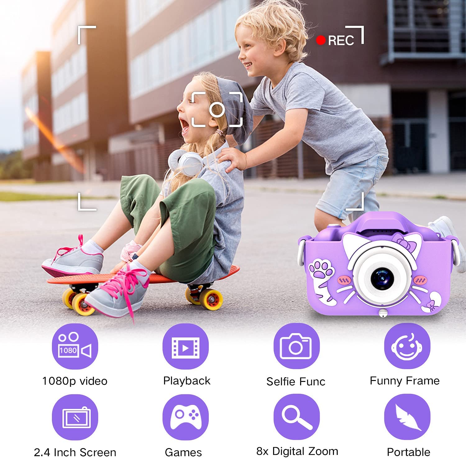 Goopow Kids Camera Toys for 3-8 Year Old Girls,Children Digital Video Camcorder Camera with Cartoon Soft Silicone Cover, Best Chritmas Birthday Festival Gift for Kids - 32G SD Card Included