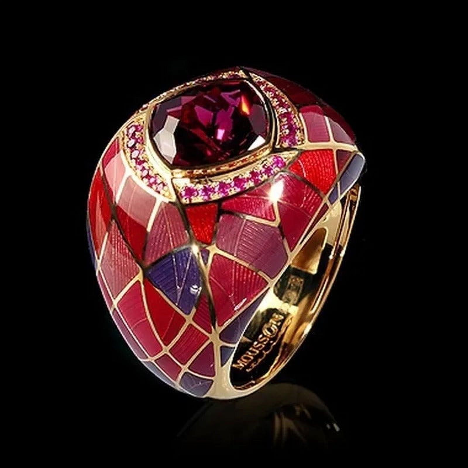 Fashion 925 Sterling Silver 18K Gold Sapphire Ruby Diamond Ring Anniversary Gift