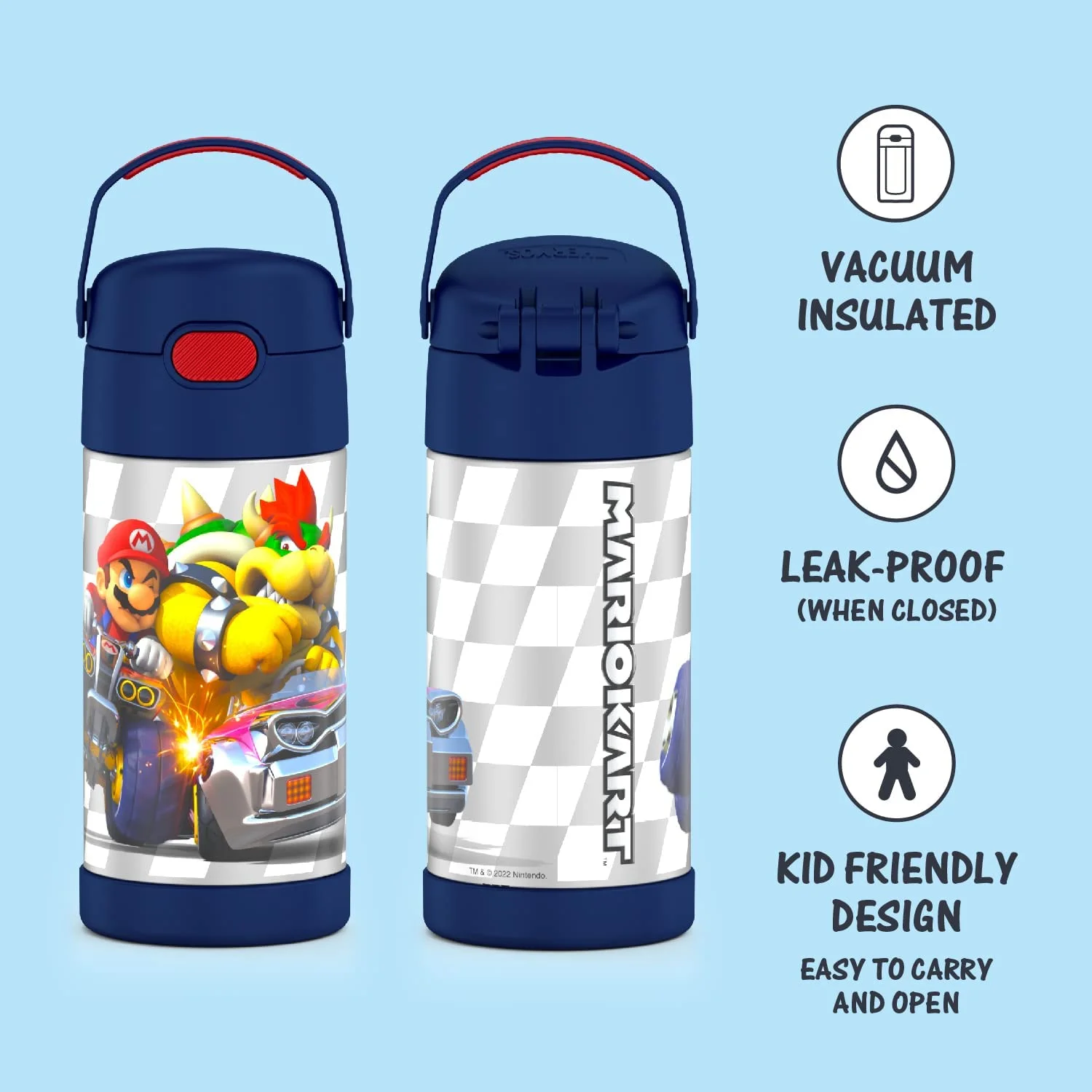 THERMOS FUNTAINER 12 Ounce Stainless Steel Vacuum Insulated Kids Straw Bottle, Super Mario Brothers