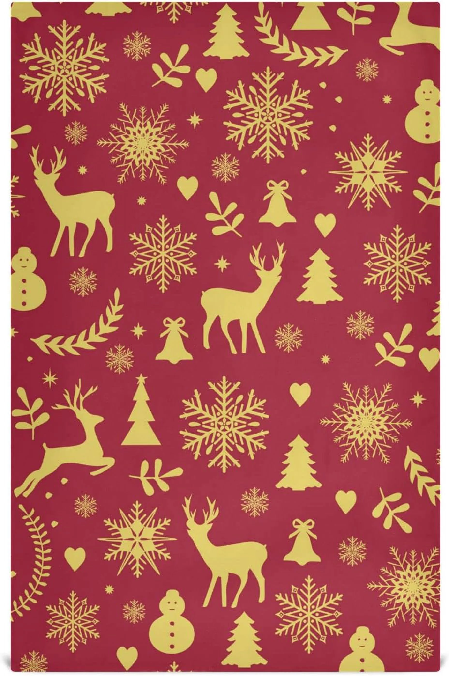 Dreamtimes Reindeer Bells Snowflakes Kitchen Towels Set of 4 Dishcloths Hand Towels Tea Towels Ultra Absorbent for Cleaning Washing Drying Dishes Tableware 28'' x 18''
