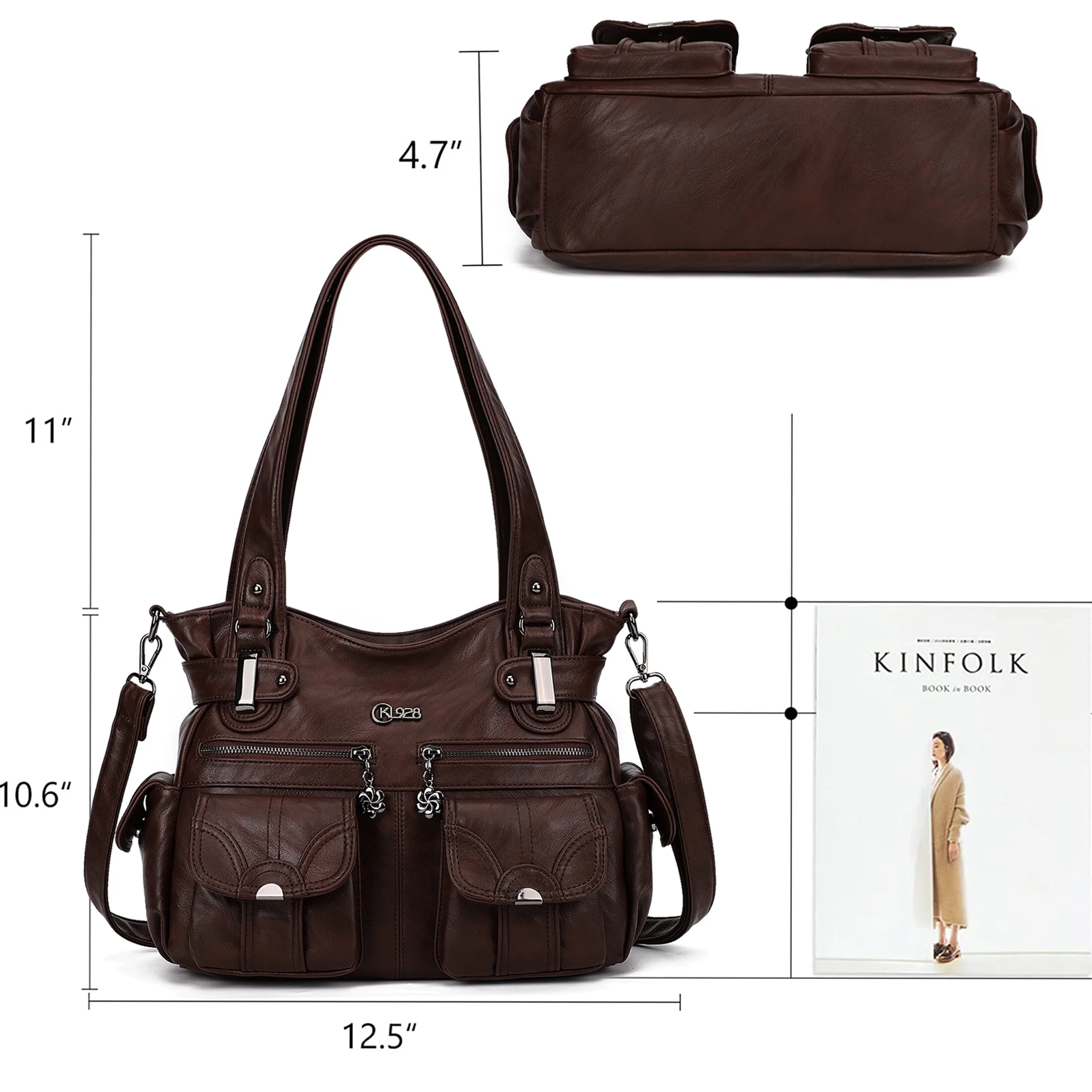 KL928 Large Hobo Handbags for Women Top Handle Satchel Purse Shoulder Bag Christmas (Coffee)
