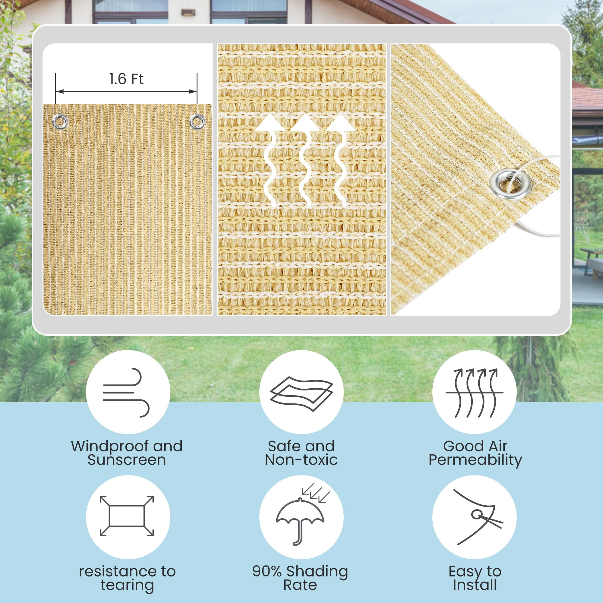 90%UV Sunblock Shade Cloth for Pergola Garden Plant Cover Porch 8x12ft(2.4x3.6m), Beige