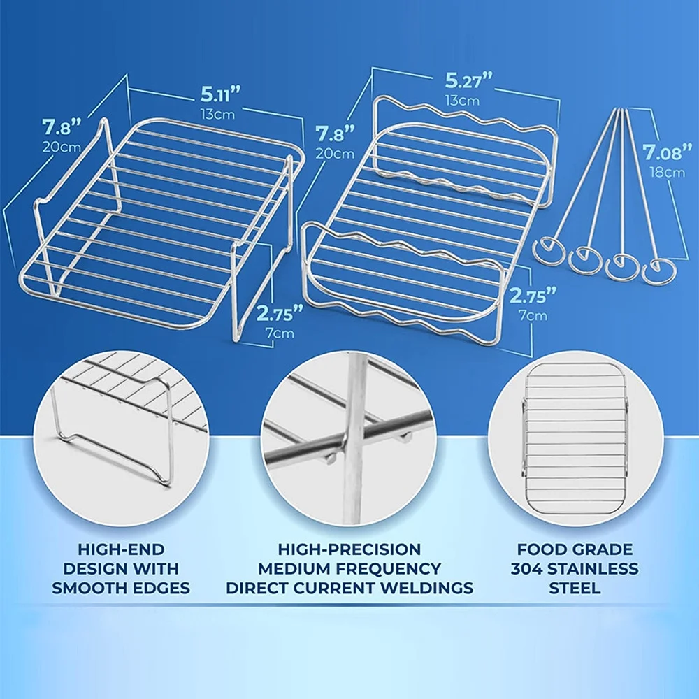 Anself 6 PCS Non-Stick 8 Inch Air Fryer Accessories Set Cake Baking Barrel Pizza Cupcake Pans Skewer Toast Racks Food Tongs Replacement for Foodi DualZone DZ201401 Dual Basket Air Fryer