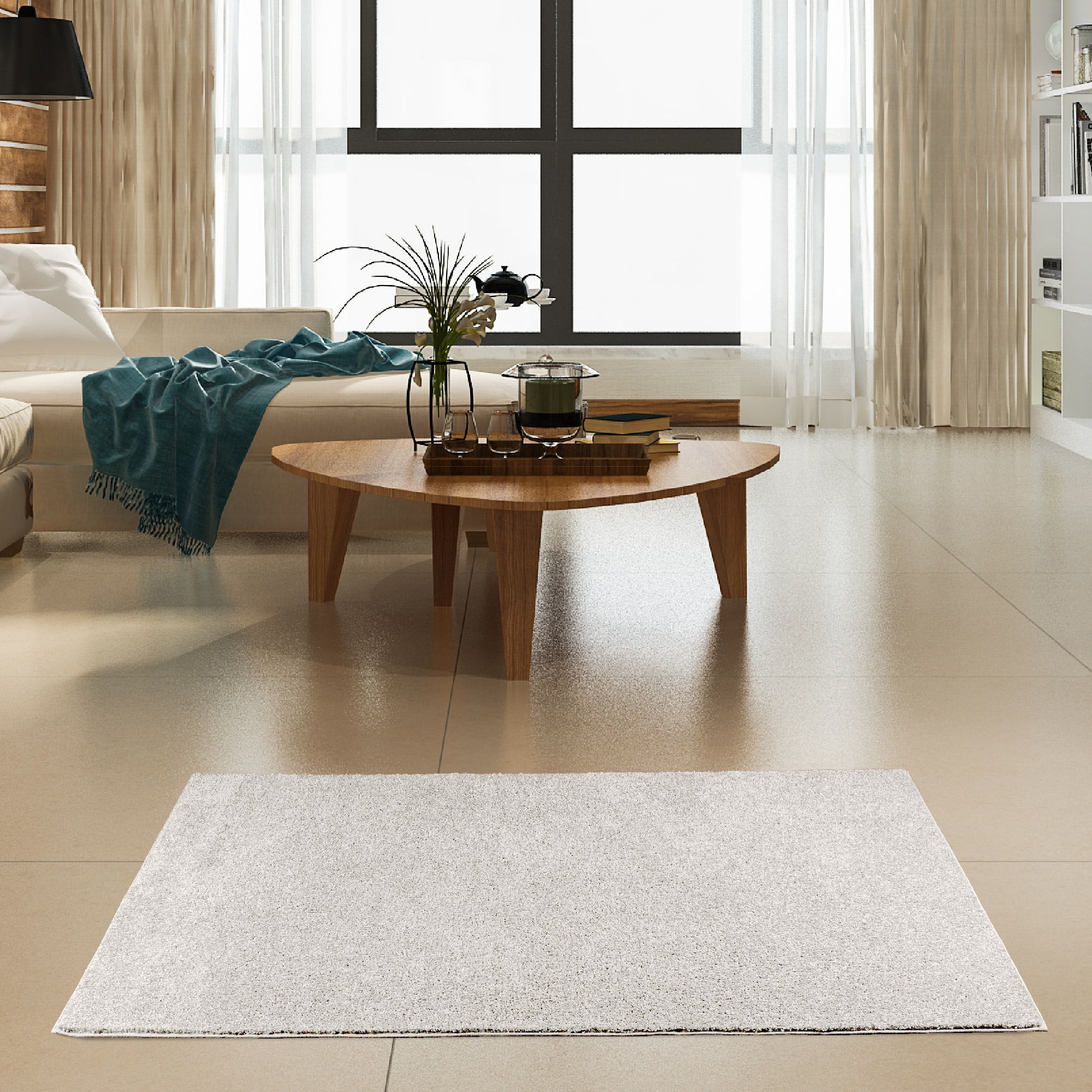 Furnish my Place Modern Plush Solid Color Rug - Off White, 8' Octagon, Pet and Kids Friendly Rug. Made in USA, Octagon, Area Rugs Great for Kids, Pets, Event, Wedding