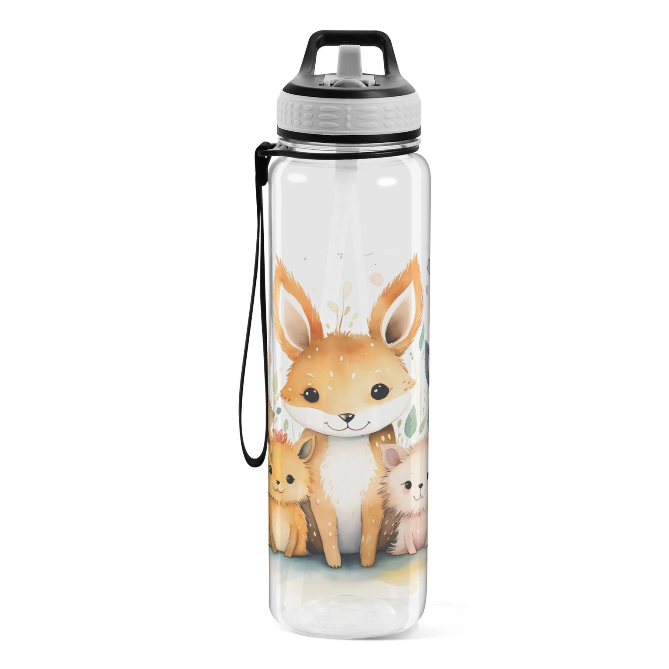 Foxes Pattern 32oz Water Bottles with Straw Tritan Leakproof Sports Bottle BPA Free Clear for Fitness Gym Swimming Cycling