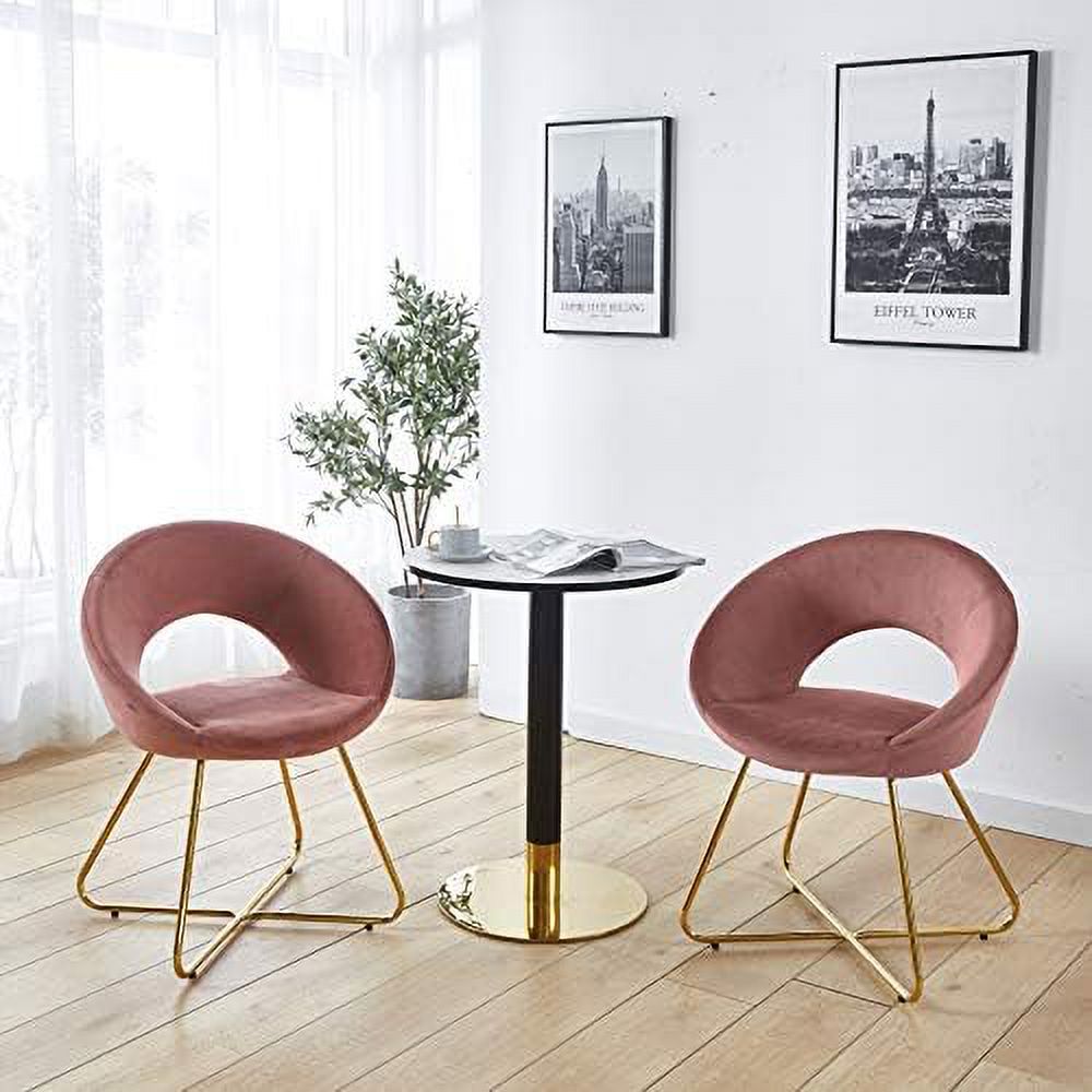 xrboomlife Velvet Chairs Set of 2 Upholstered Arm Chair Velvet Vanity Chair Lliving Room Chairs Desk Chair with Golden Legs Mid-Back 2 pcs  Grey