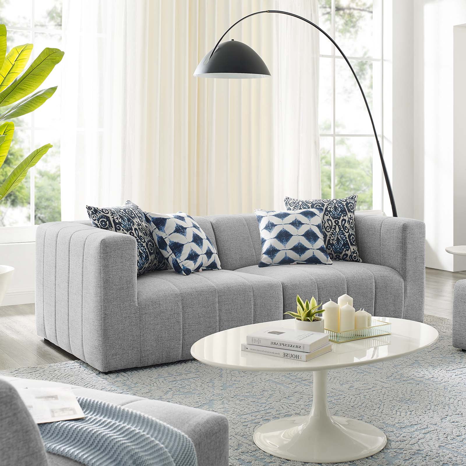 Loveseat Sofa, Fabric, Light Grey Gray, Modern Contemporary Urban Design, Living Lounge Room Hotel Lobby Hospitality