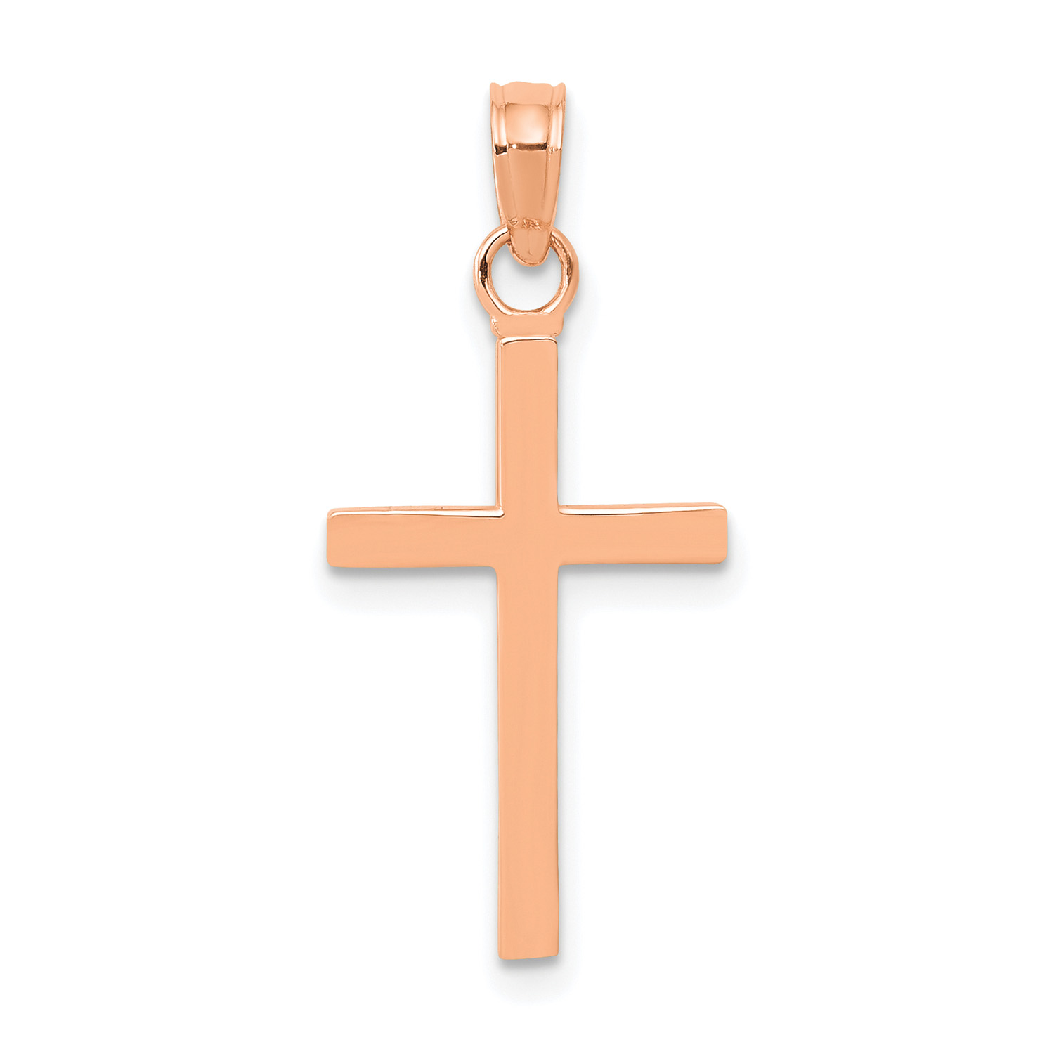 14K Rose Gold Polished Cross Pendant (23.7 mm) With 14K Yellow Gold Light Weight Rope Chain 16
