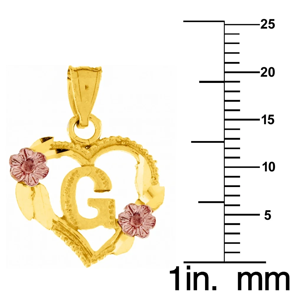 Precious Stars 14K Two-Tone Gold Flower and Heart-Shaped Initial 'G' Pendant with 16