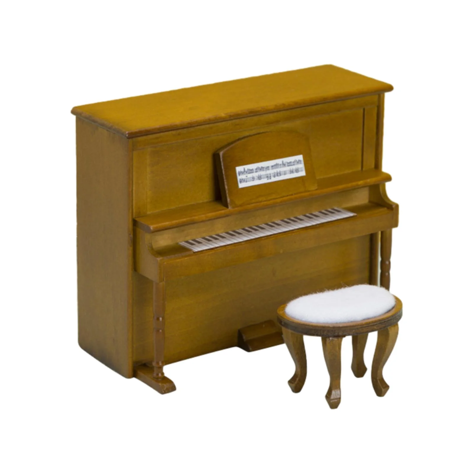 1:12 Dollhouse Piano Model Furniture Dollhouse Decorative Simulation Educational Toy Miniature Upright Piano with Stool Walnut color