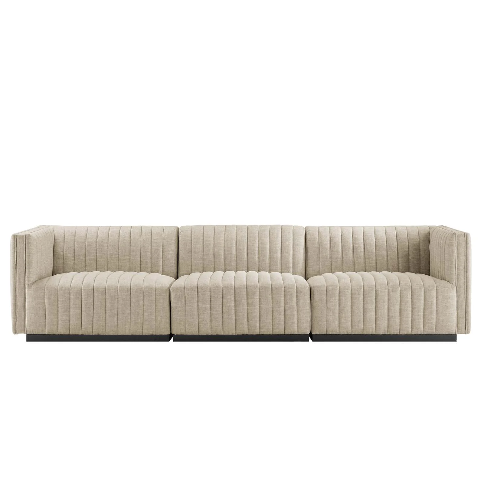 Conjure Channel Tufted Upholstered Fabric Sofa-EEI-5787-BLK-BEI