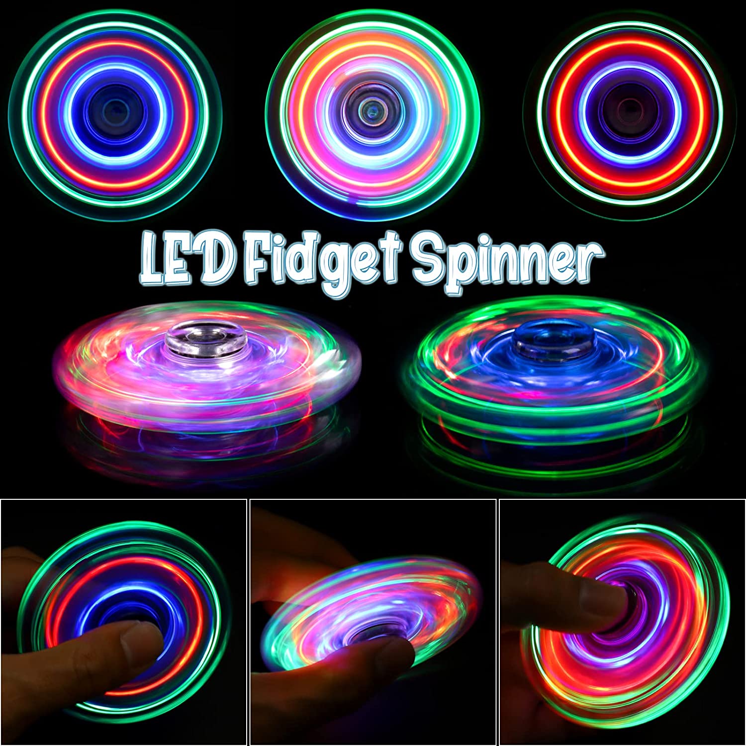 Fidget Spinners 2 Pack, LED Light Up Fidget Toys for Kids and Adult, Easter Basket Stuffers Glow in The Dark Sensory Toys, Classroom Prizes Birthday