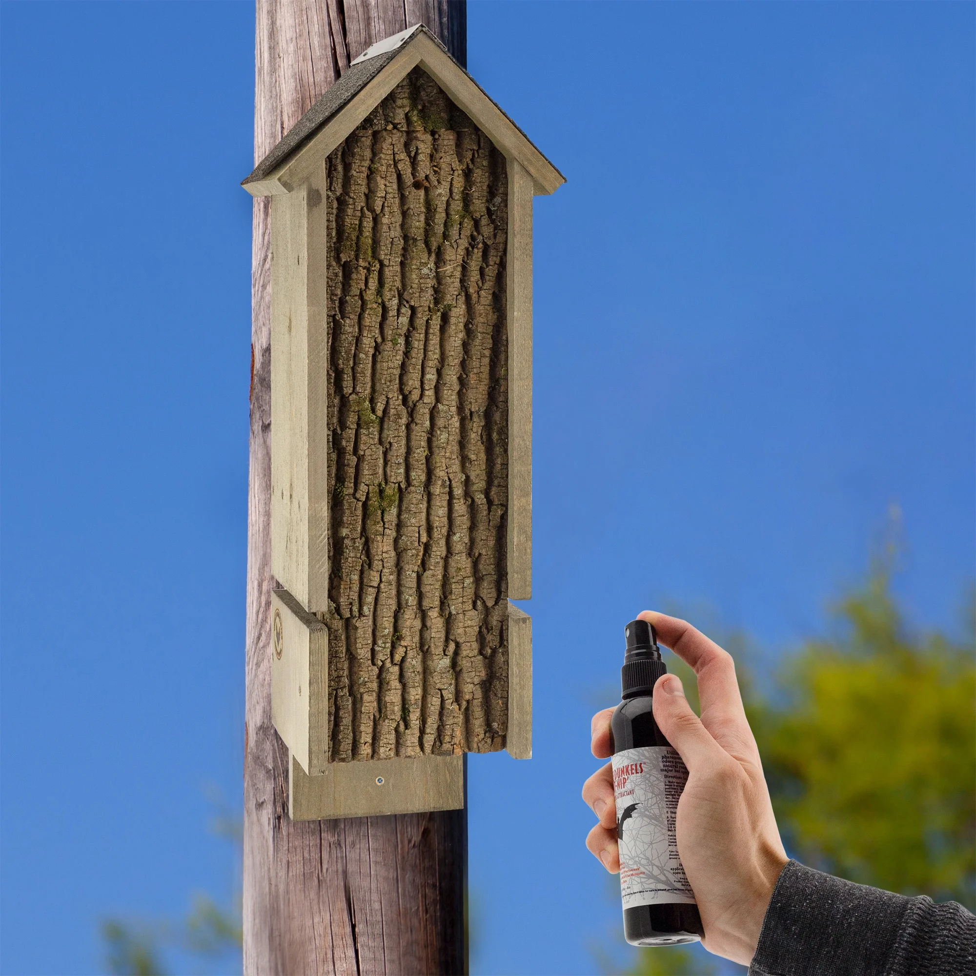 Uncle Dunkels Triple Chamber Bat House; Rustic Backyard Rocket Box Handmade Bat Shelter with Bat Attractant