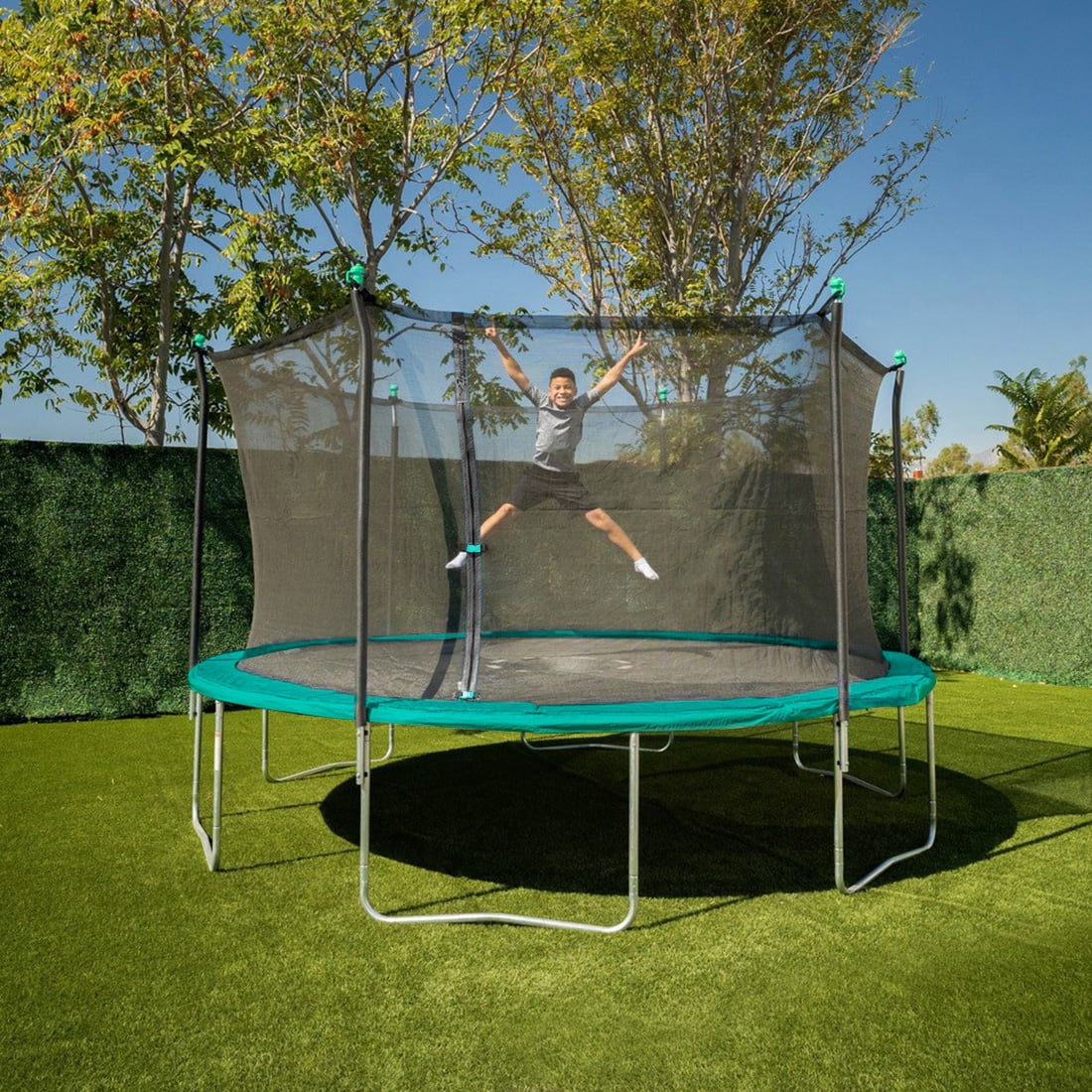 Bounce Pro 15ft Round Trampoline with Enclosure and Electron Shooter Game, Green/Black, Main Frame, Legs, Jump Mat