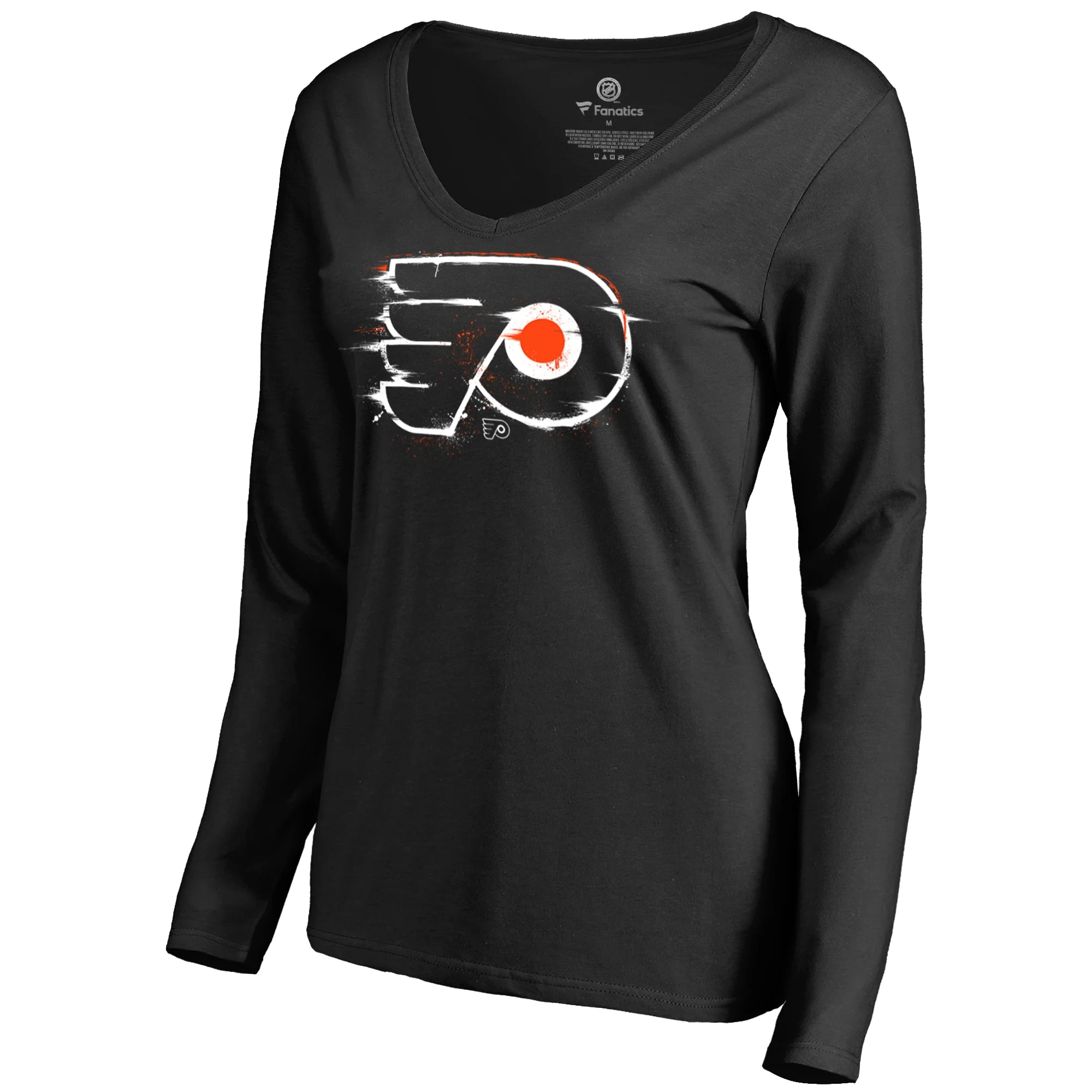 Women's Fanatics Branded Black Philadelphia Flyers Splatter Logo V-Neck Long Sleeve T-Shirt