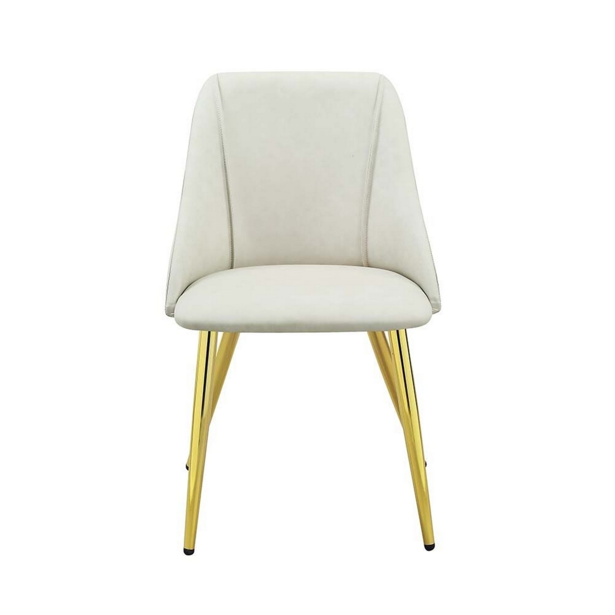 20 Inch Vegan Faux Leather Dining Chair, Metal Legs, Set of 2, White, Gold- Saltoro Sherpi
