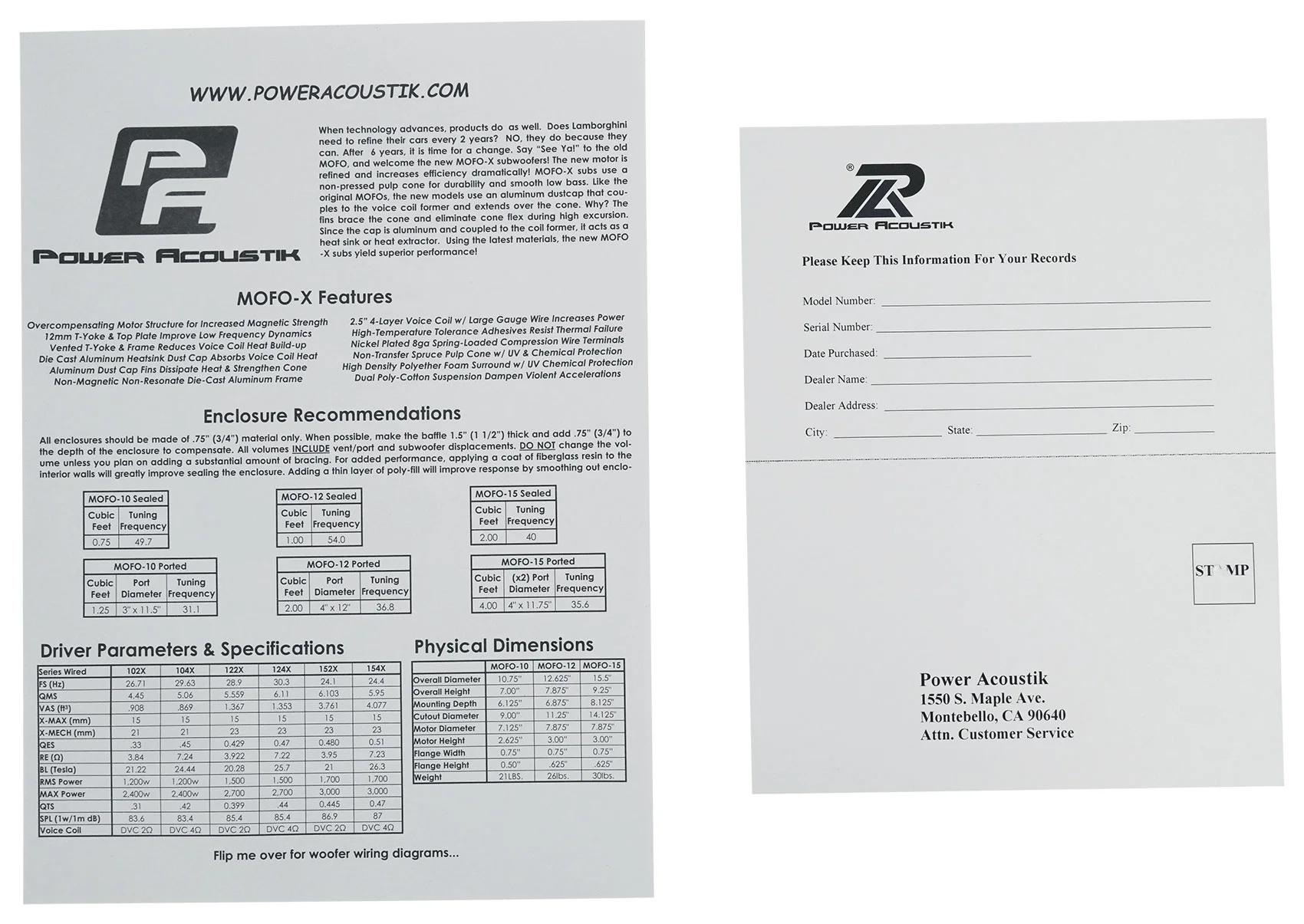 (2) Power Acoustik MOFO-124X 12