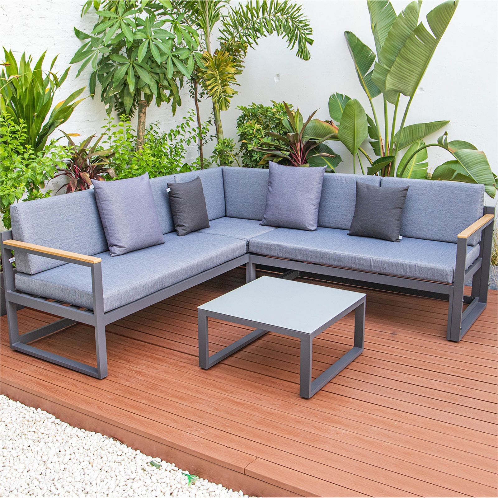 Afuera Living Modern Black 3 Piece Outdoor Aluminum Sectional Blue