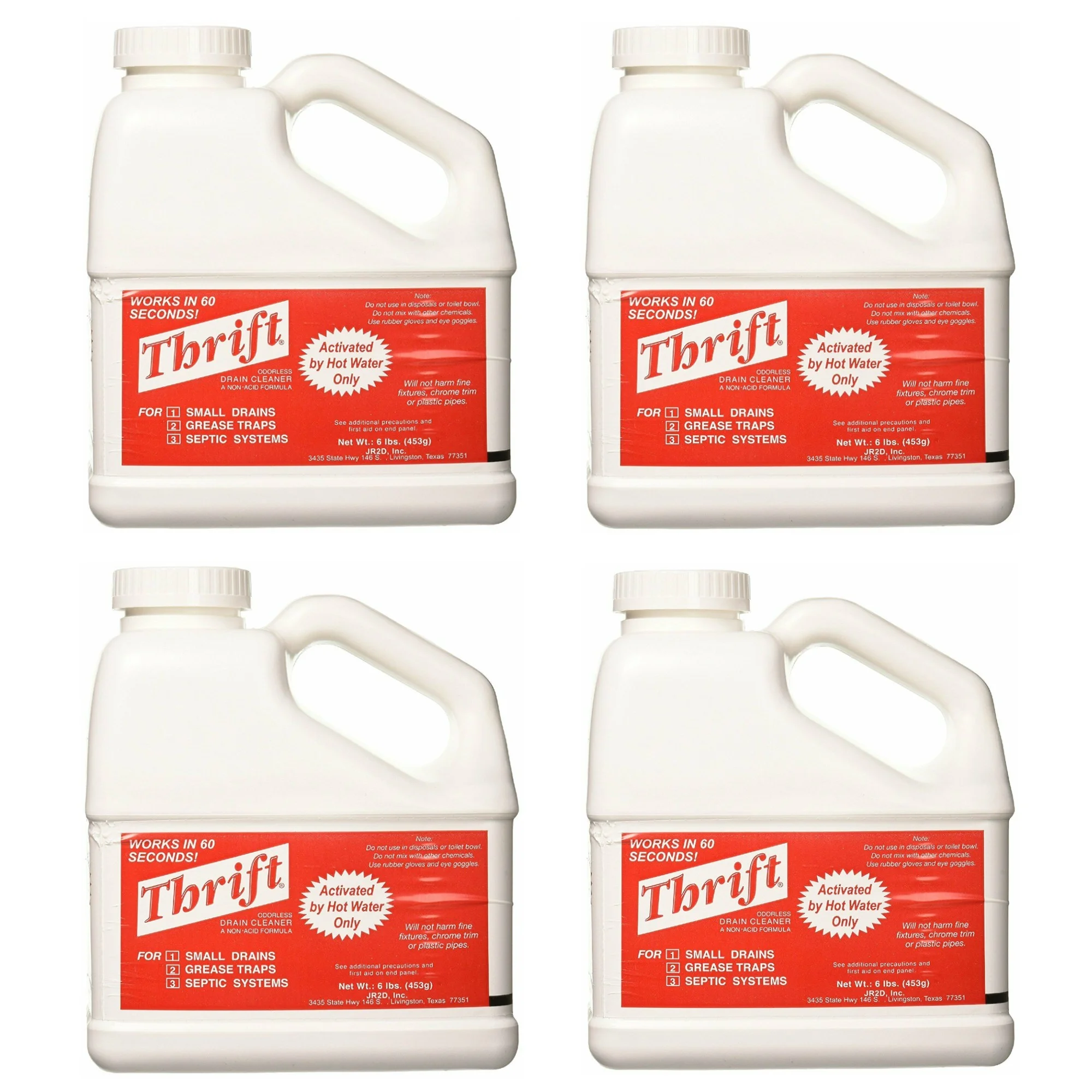 THRIFT T-600 Alkaline Based 6 lb. Granular Drain Cleaner, White (Pack of 4)