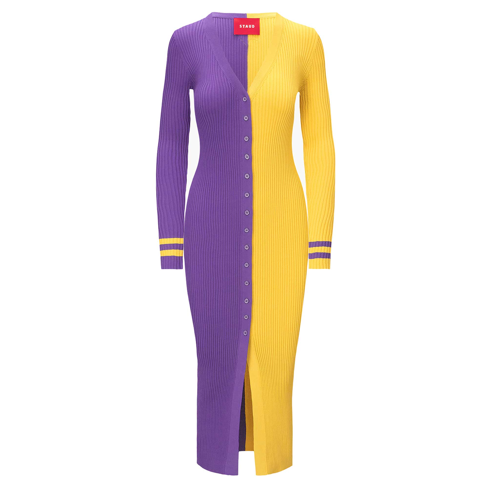 Women's STAUD Purple/Gold Minnesota Vikings Shoko Knit Button-Up Sweater Dress