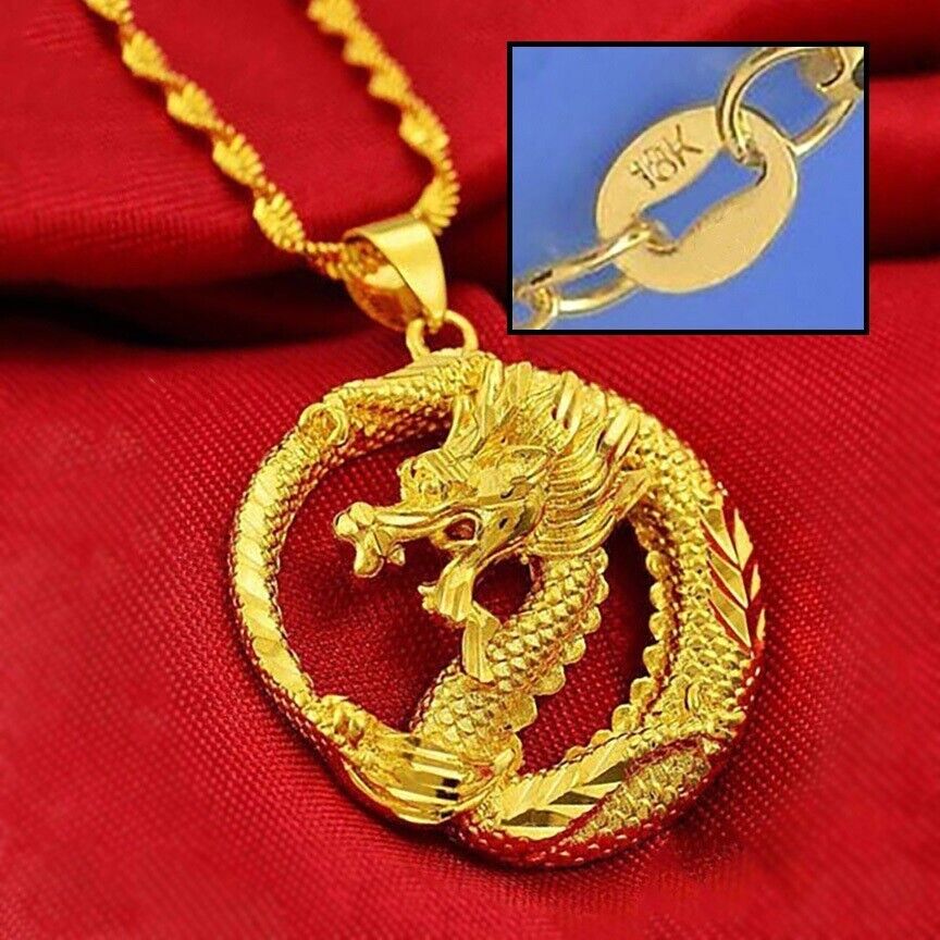 18k Gold Filled On Sterling Silver Dragon Mens 24