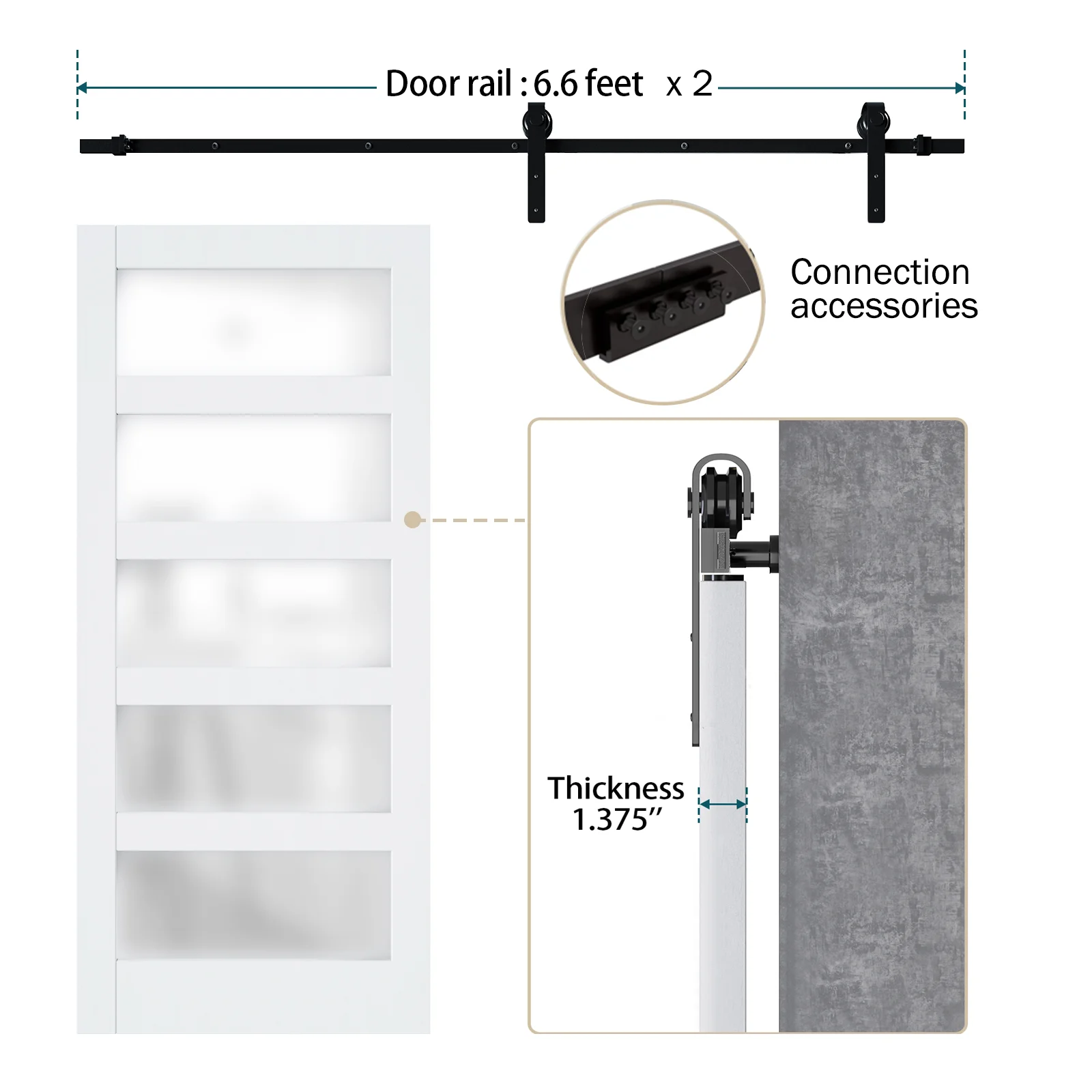 Tenoner Double Barn Door ,36''×84'' Frosted Glass Barn Door x 2, DIY Interior Barn Doors for Home 5 Lattices of Frosted Glass Easy Installation for Living Room,Hardware Kit Included