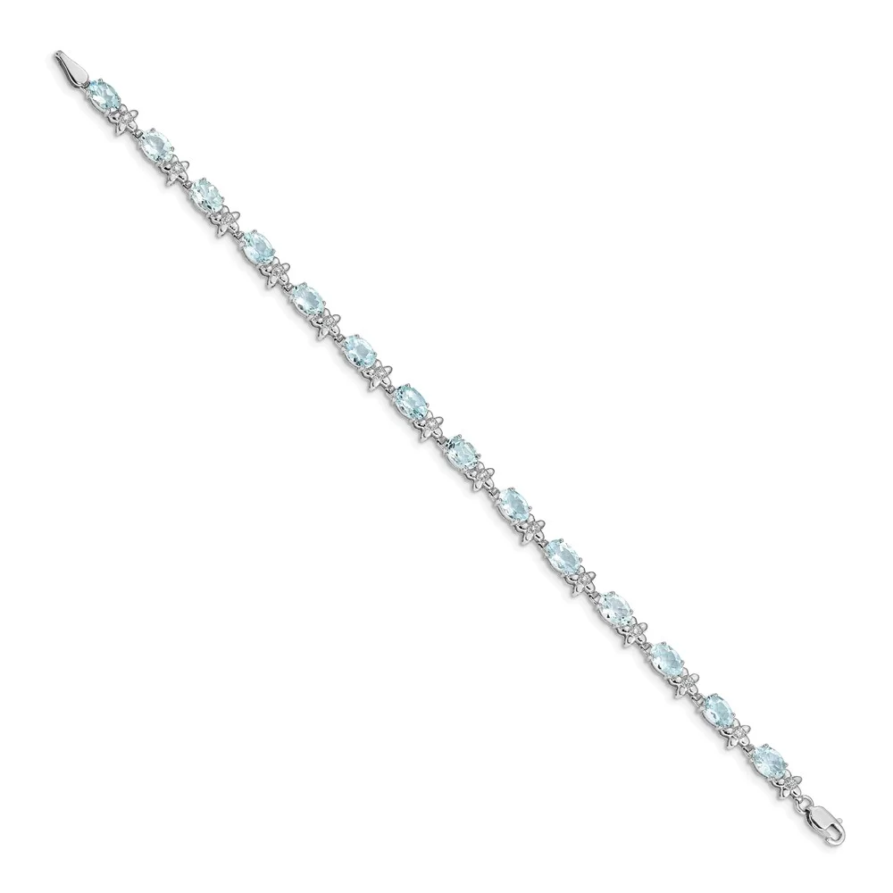 Primal Gold 14 Karat White Gold Floral Diamond and Aquamarine Bracelet