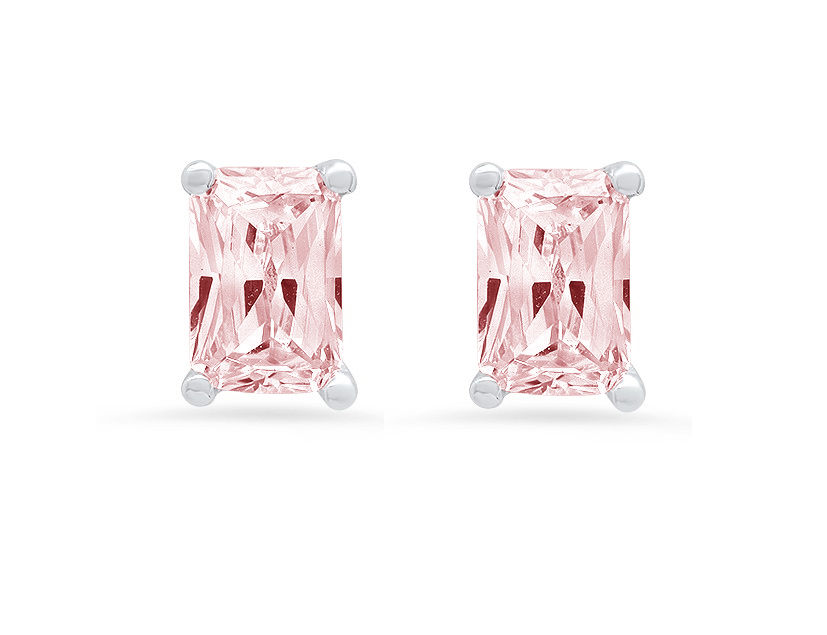 Clara Pucci 2.0 ct Brilliant Emerald Cut Solitaire Studs VVS1 Genuine Conflict free Pink Simulated Diamond Real Stamped Solid 18K White Gold Earrings Push back