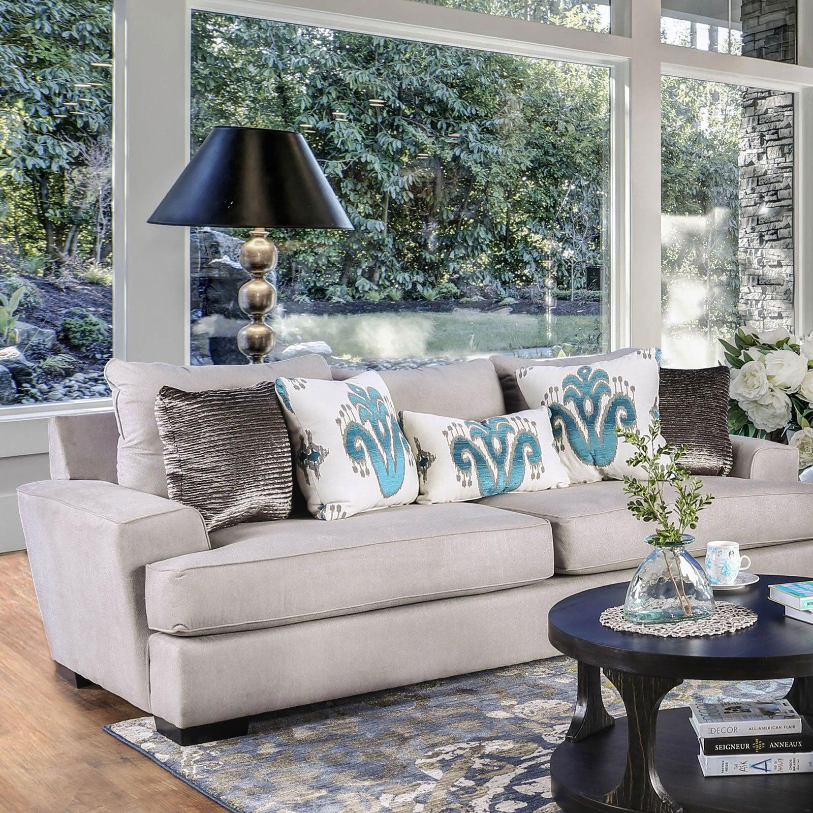 Transitional Gray & Silver Chenille Sofa and Loveseat FOA Renesmee