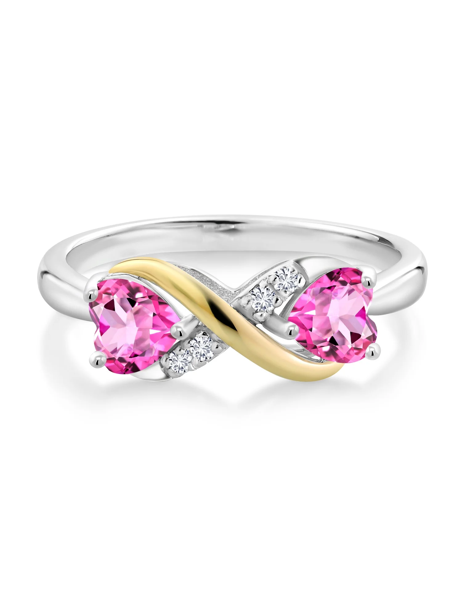 Gem Stone King 925 Silver and 10K Yellow Gold Pink Mystic Topaz and White Lab Grown Diamond Ring For Women (1.24 Cttw, Heart Shape 5MM, Gemstone Birthstone, Available In Size 5, 6, 7, 8, 9)