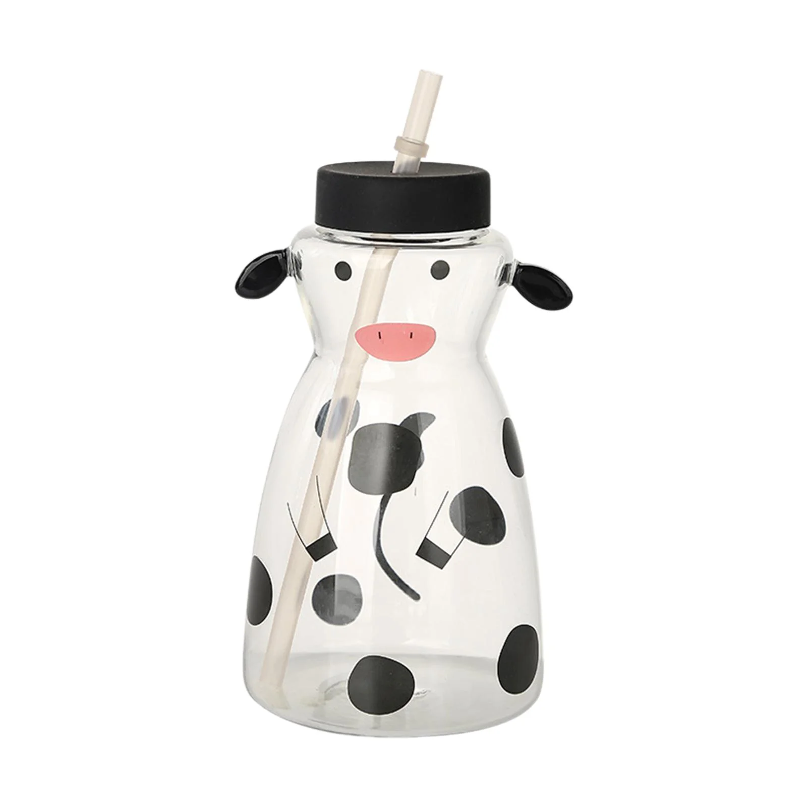 Cow Water Bottle Coffee Mug High Borosilicate Glass Tumbler Cup Iced Coffee Glassware with Lid Straw 625ml Glass Mug Cup Girls Gift