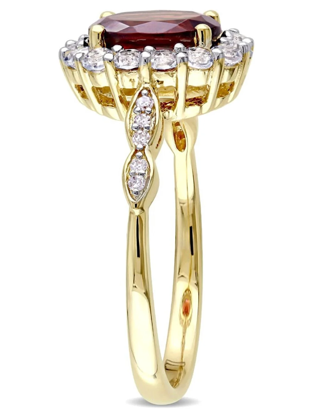 Garnet and White Topaz Fashion Ring 2 Carat (Ctw) with Diamonds in 14K Yellow Gold