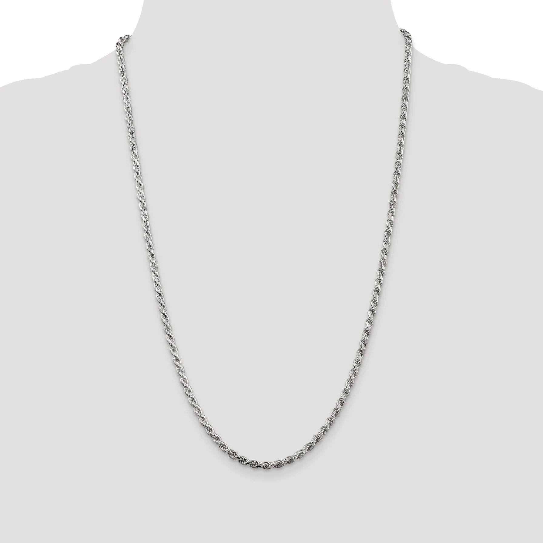 Carat in Karats Sterling Silver 3mm Diamond-Cut Rope Chain Necklace 20 Inch Length