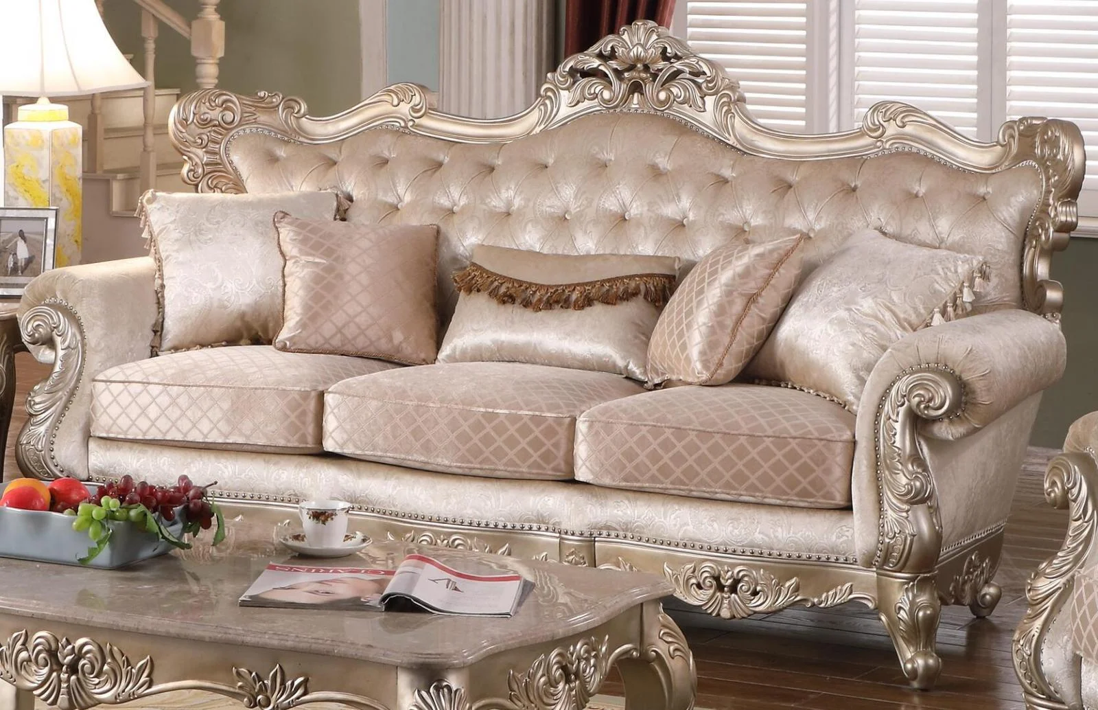 Beige Finish Wood Sofa Set 3Pcs Transitional Cosmos Furniture Emily