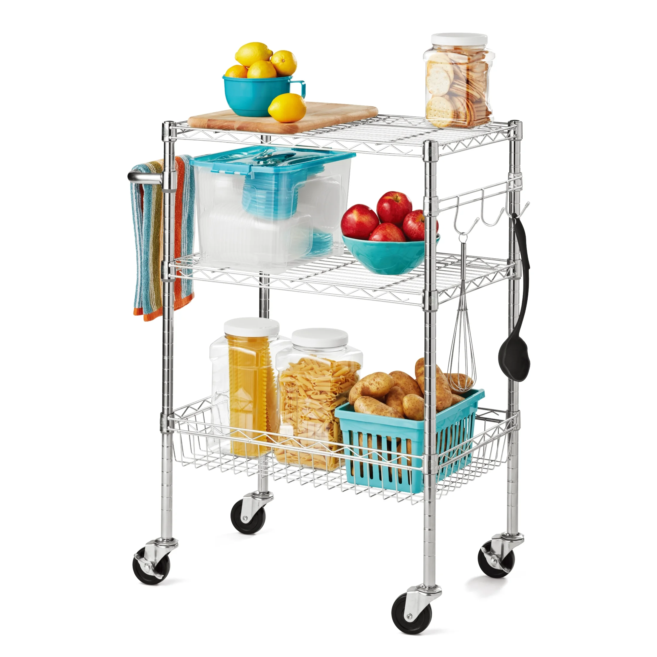Hyper Tough  3-Tier Multipurpose Rolling Cart, Chrome Color, 495lbs Load Capacity