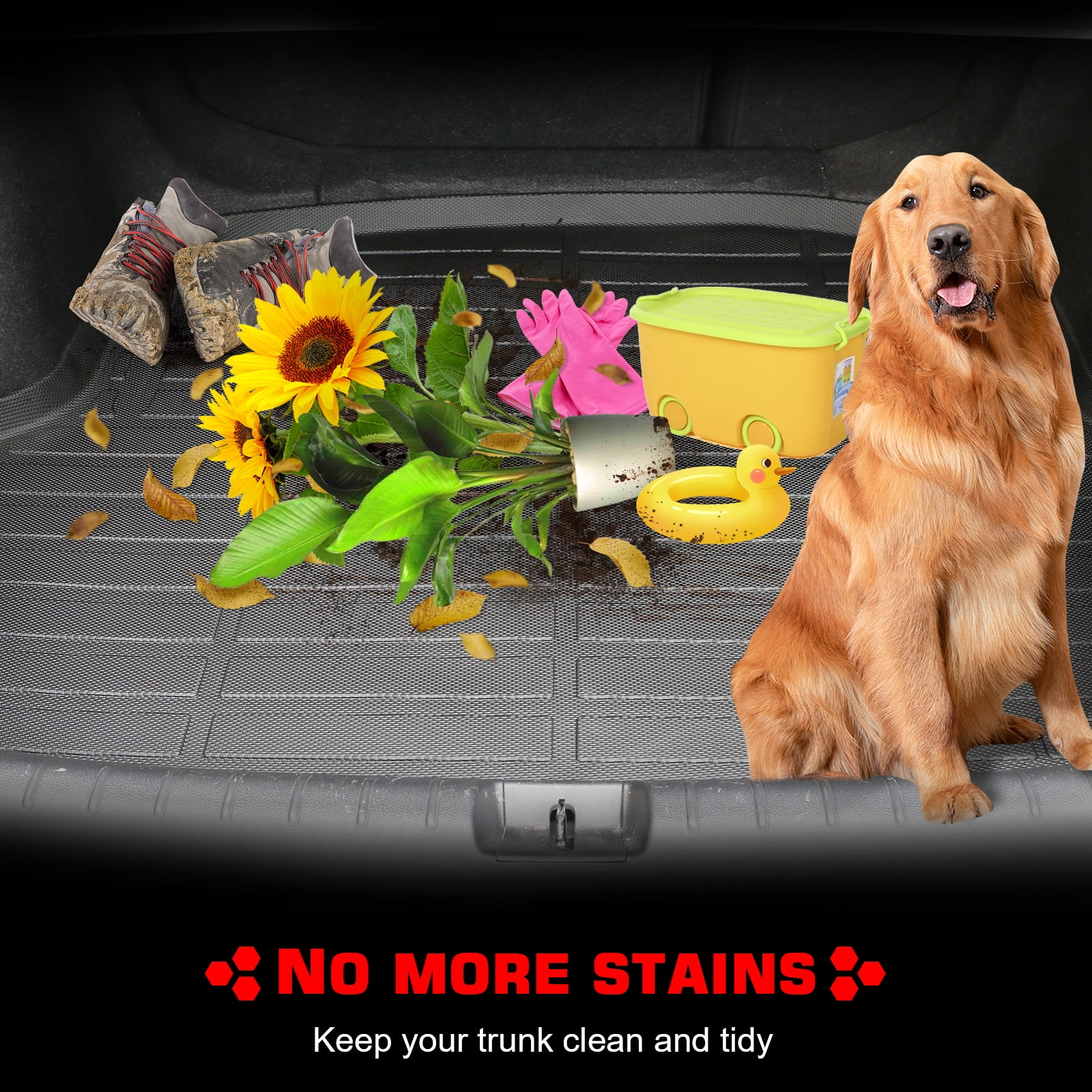 Ikon Motorsports Trunk Mat Compatible With 2023-2024 Honda HR-V, Black 3D Molded Car Rear Carpets Liner Protection TPE Thermo Plastic Elastomer All Weather Boot Tray Cover Protector Pad