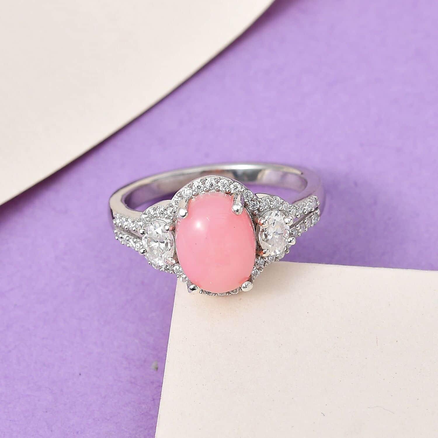 Shop LC Pink Opal Moissanite Oval 925 Sterling Silver Platinum Plated Ring for Women Jewelry Size 8 Ct 1.8 Birthday Gifts for Women
